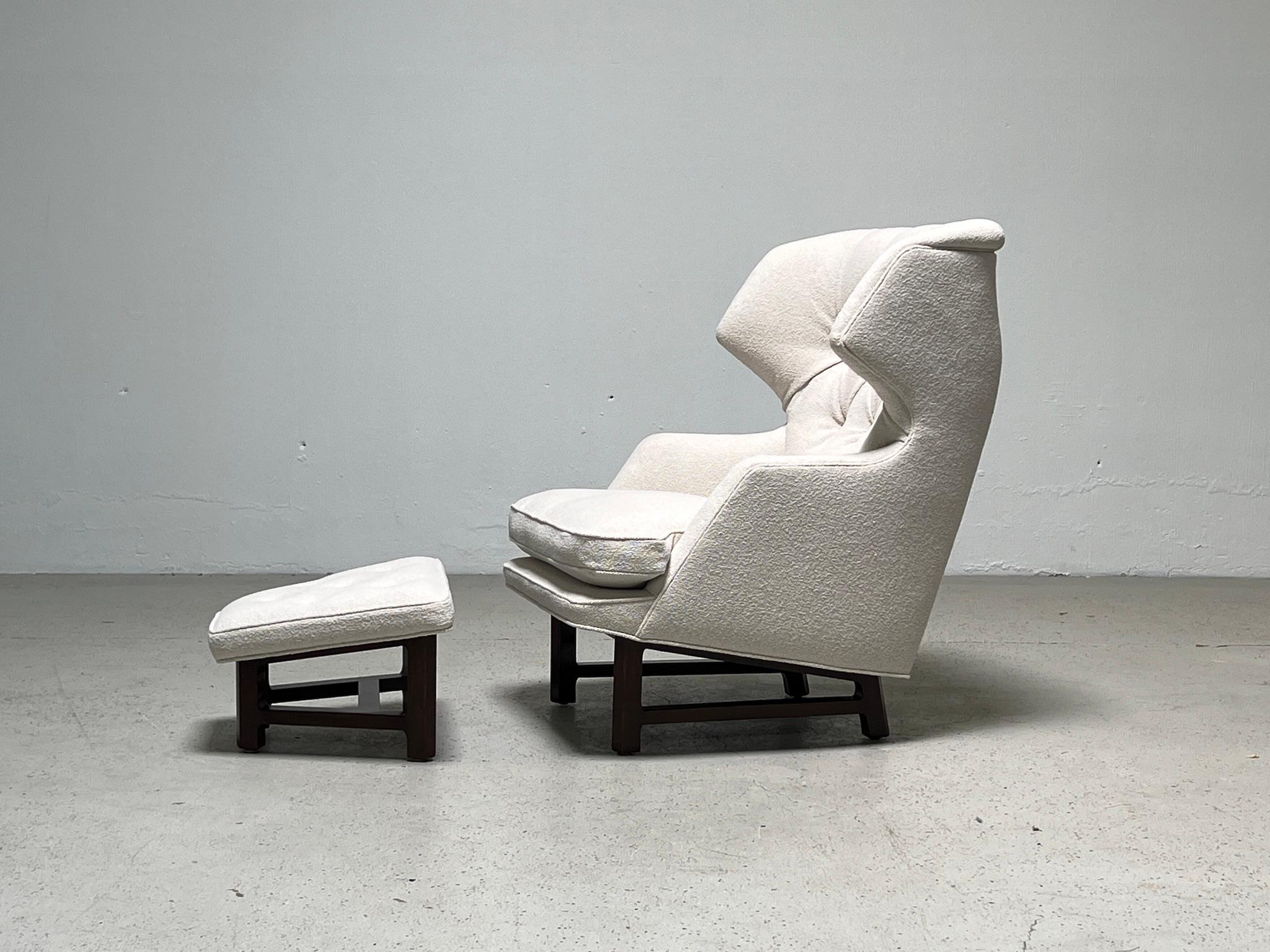 Mahogany Janus Wing Chair and Ottoman by Edward Wormley for Dunbar