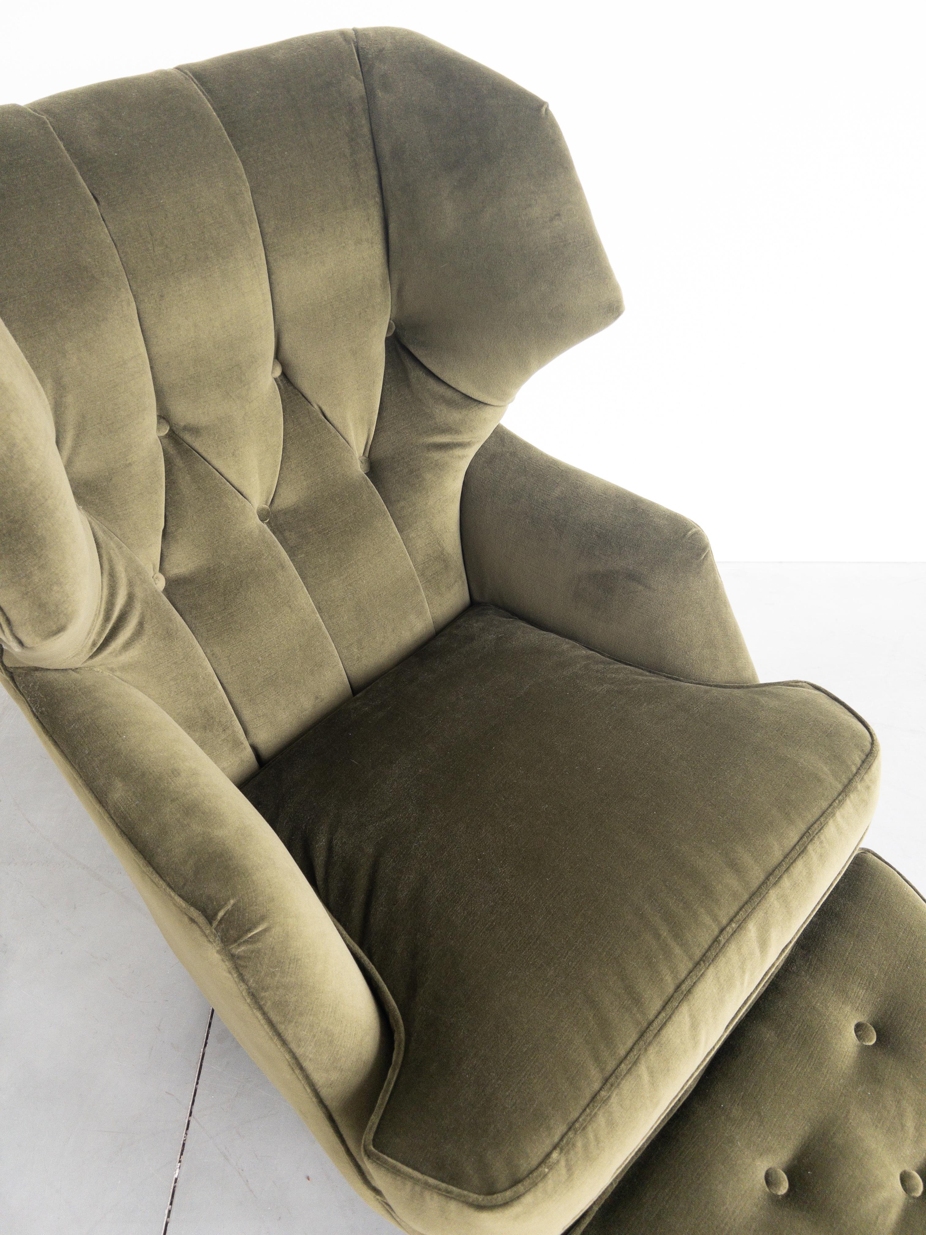 Velvet Janus Wing Chair and Ottoman by Edward Wormley for Dunbar