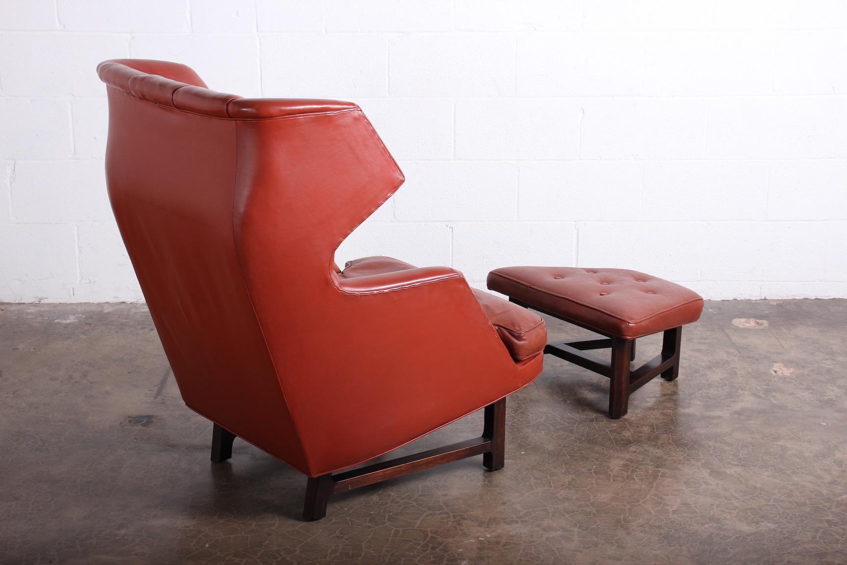 Janus Wing Chair and Ottoman by Edward Wormley for Dunbar in Original Leather 7