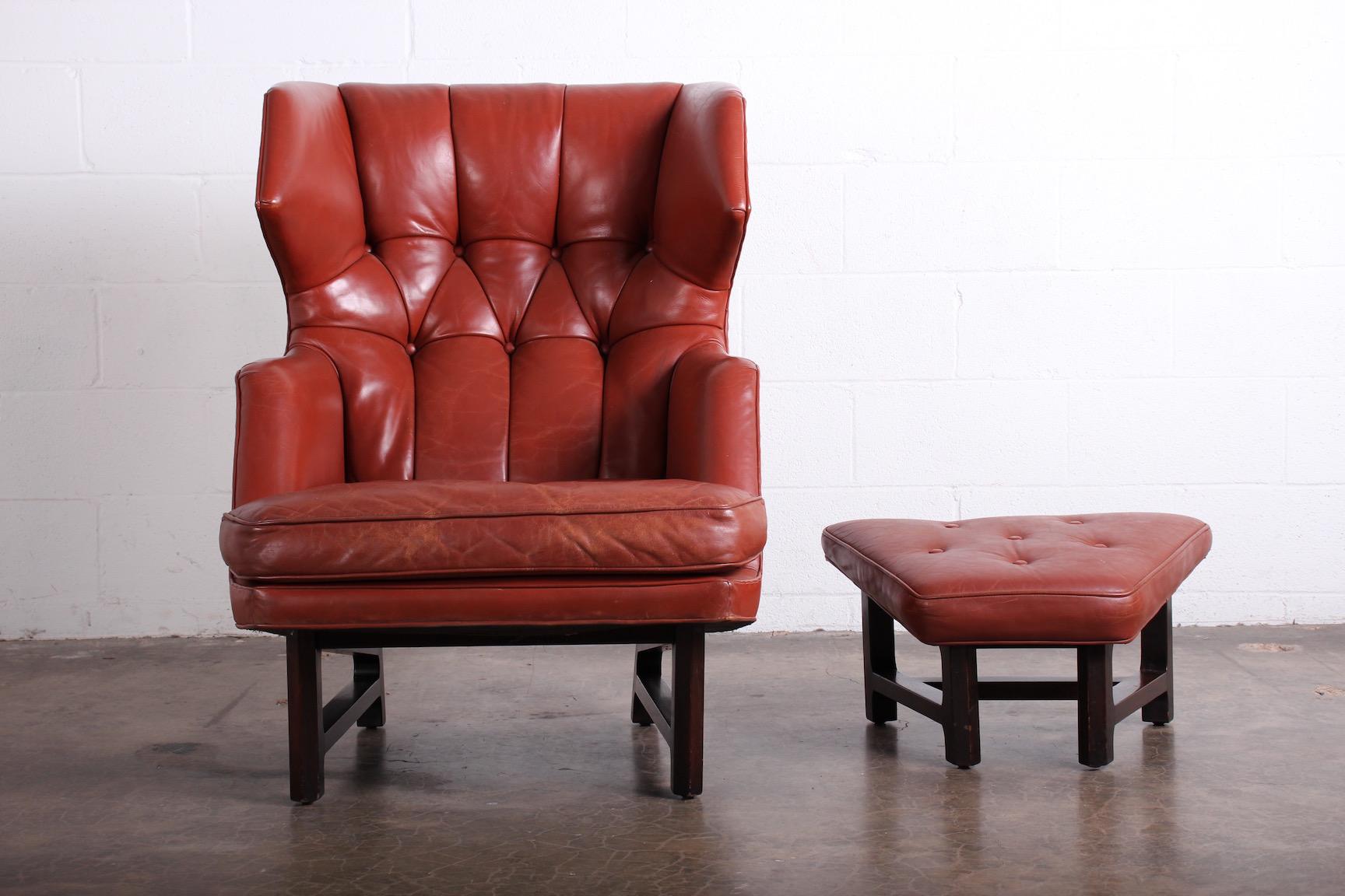 Janus Wing Chair and Ottoman by Edward Wormley for Dunbar in Original Leather 8