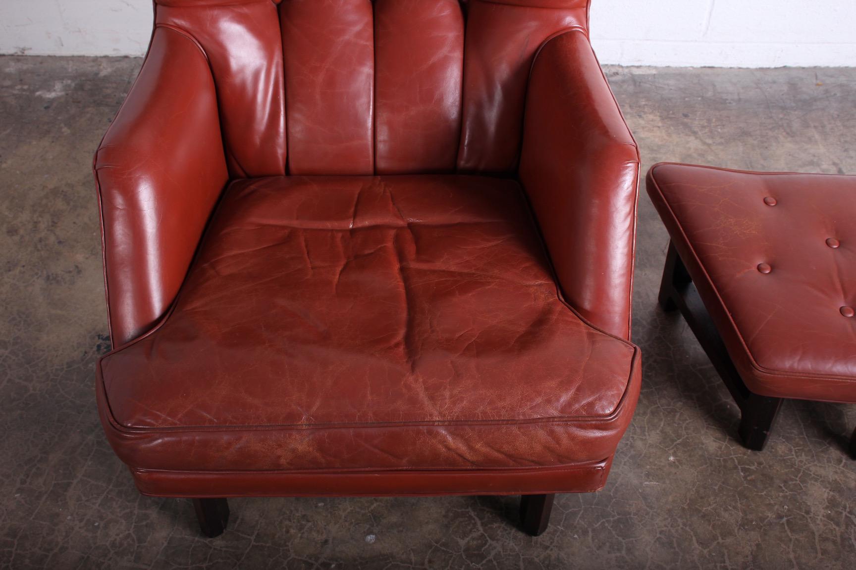 Janus Wing Chair and Ottoman by Edward Wormley for Dunbar in Original Leather 9