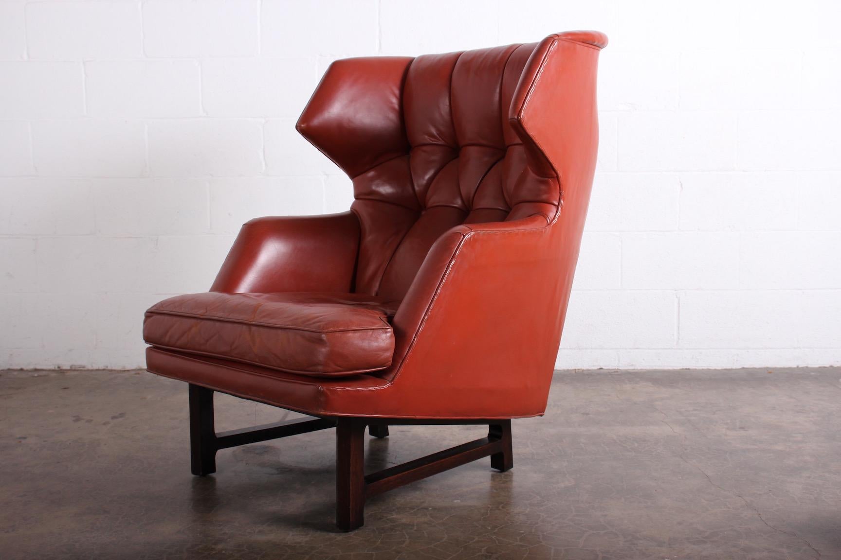 Janus Wing Chair and Ottoman by Edward Wormley for Dunbar in Original Leather 10