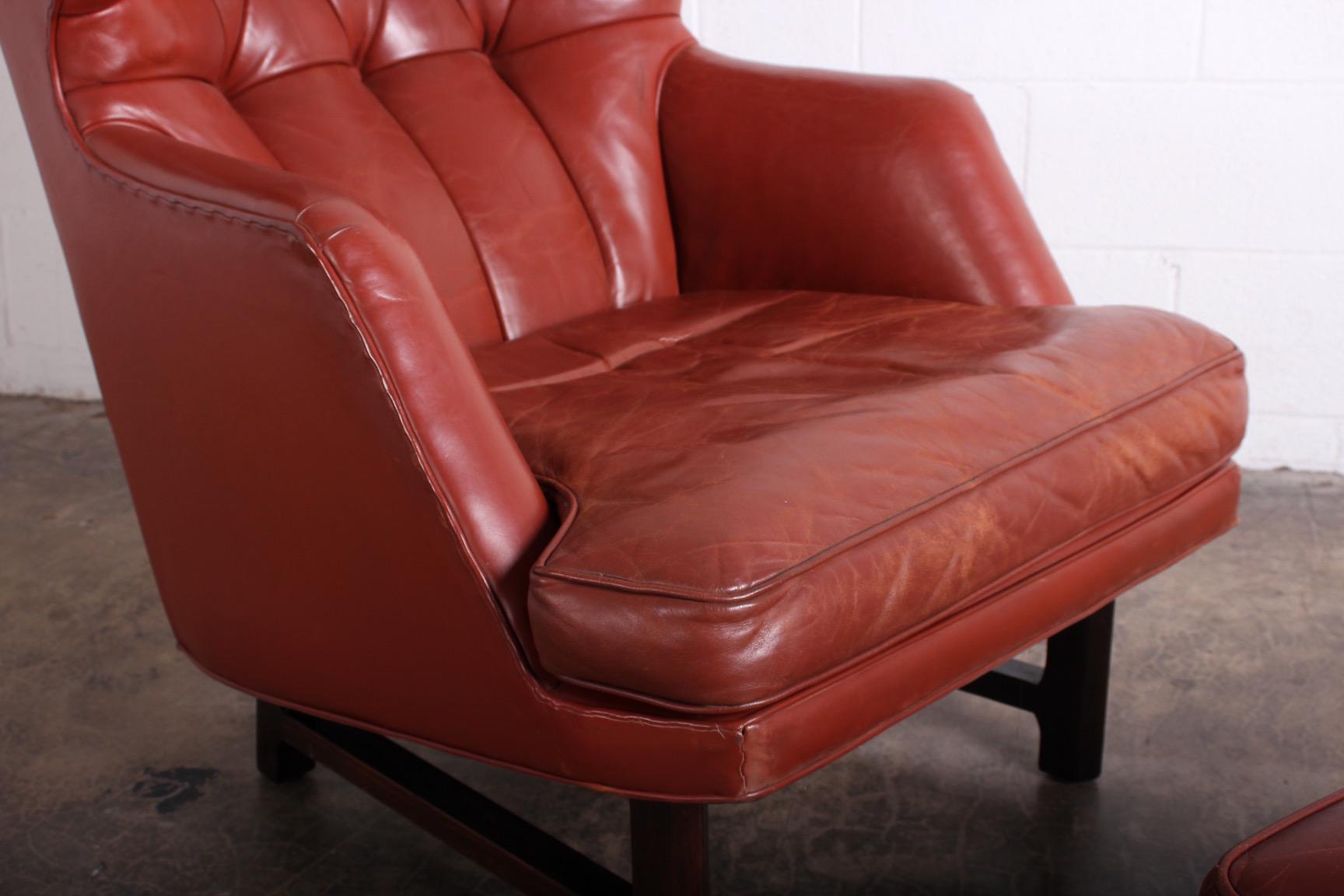 Janus Wing Chair and Ottoman by Edward Wormley for Dunbar in Original Leather 2