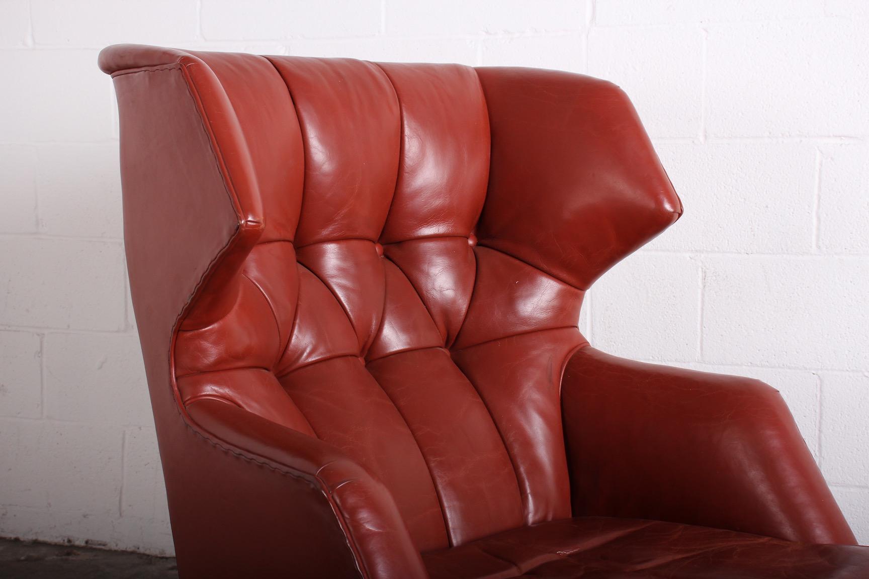 Janus Wing Chair and Ottoman by Edward Wormley for Dunbar in Original Leather 3