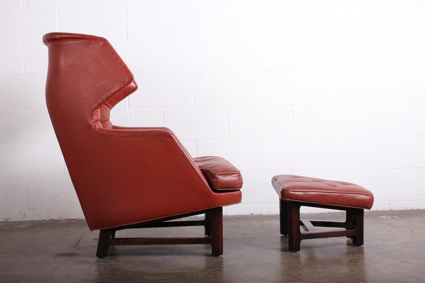 Janus Wing Chair and Ottoman by Edward Wormley for Dunbar in Original Leather 4