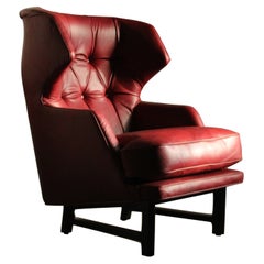 "Janus" Wing Chair by Edward Wormley for Dunbar in Oxblood Leather, 1950s