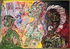Grande peinture à l'huile polonaise figurative néo-expressionniste brutaliste Janusz Akermann