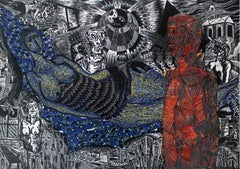 Mine, mine - 20th Century, Colorful Figurative Abstract Linocut