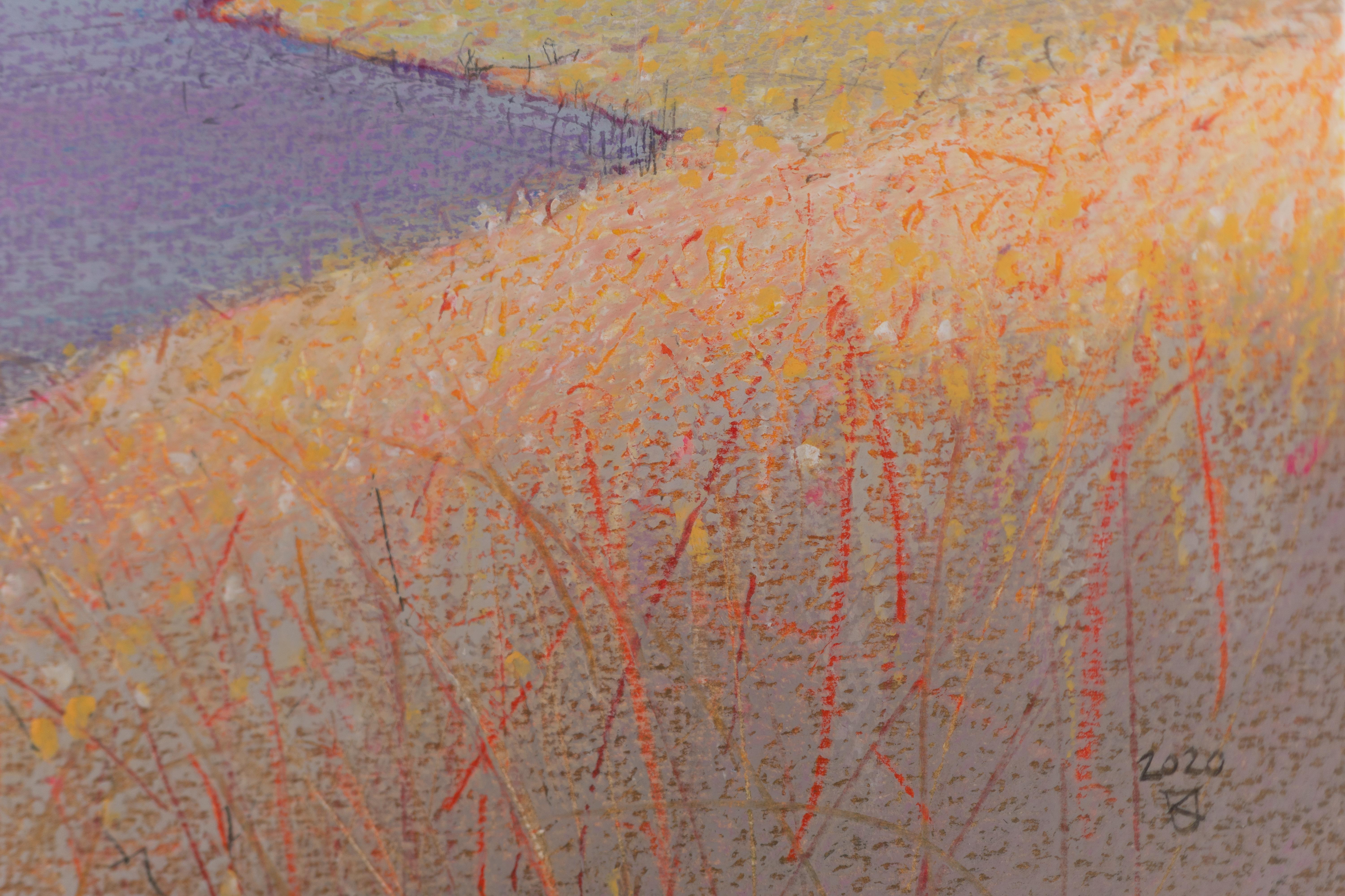 Antidepresive Landscape 2 - Contemporary Nature Oil Pastel Painting, Warm Tones - Gray Landscape Art by Janusz Kokot