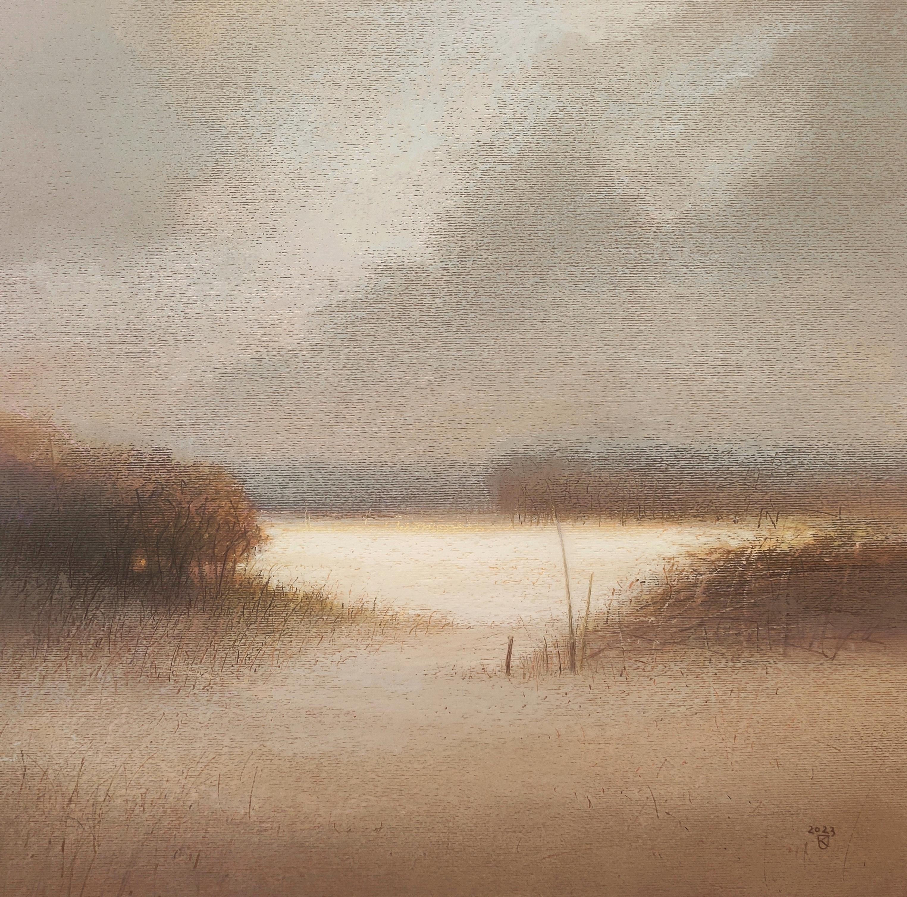 ANTES DE LA TORMENTA 2 - Pintura al óleo de naturaleza contemporánea, tonos cálidos, luz - Art de Janusz Kokot
