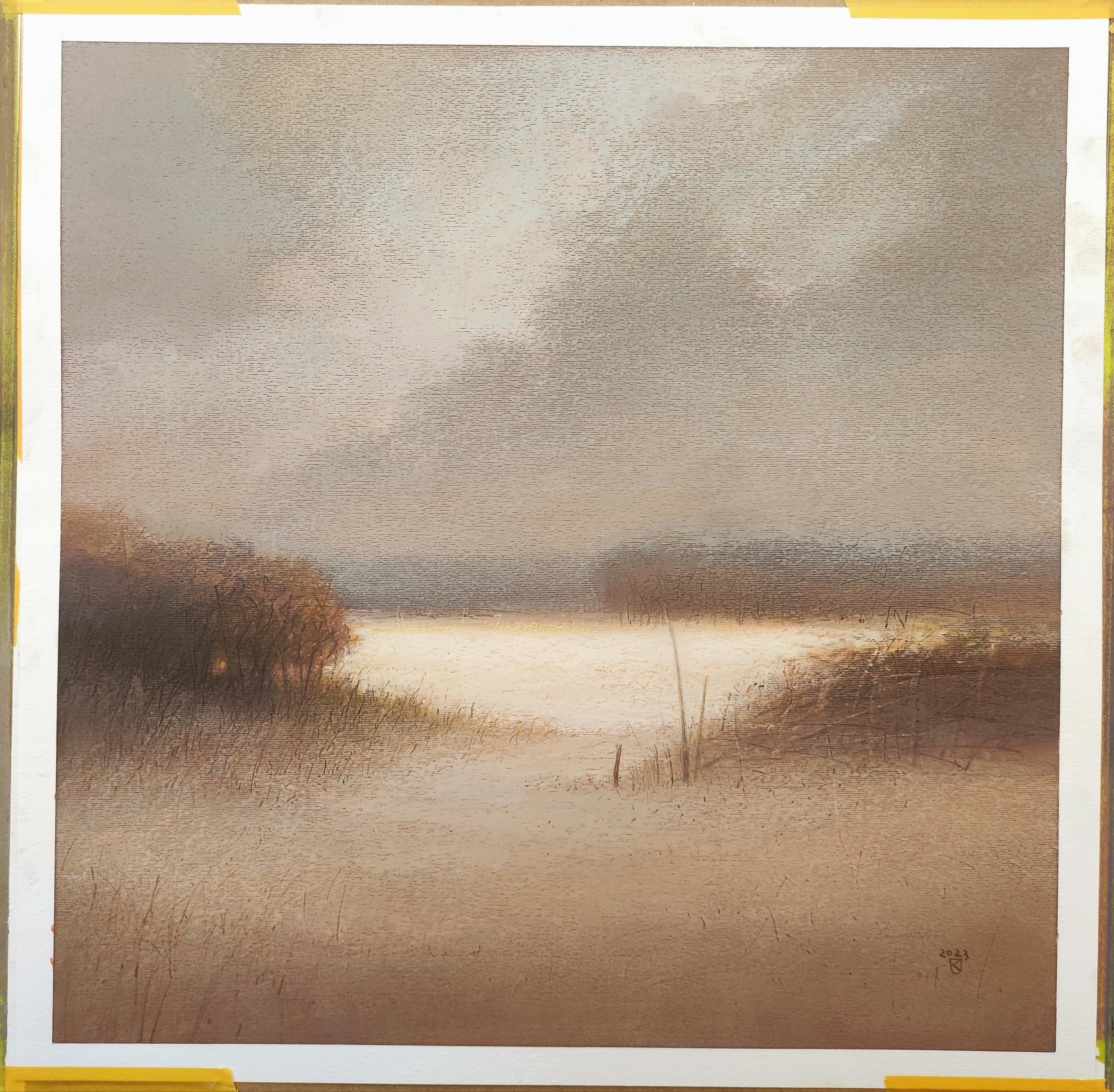 ANTES DE LA TORMENTA 2 - Pintura al óleo de naturaleza contemporánea, tonos cálidos, luz - Art Contemporáneo de Janusz Kokot