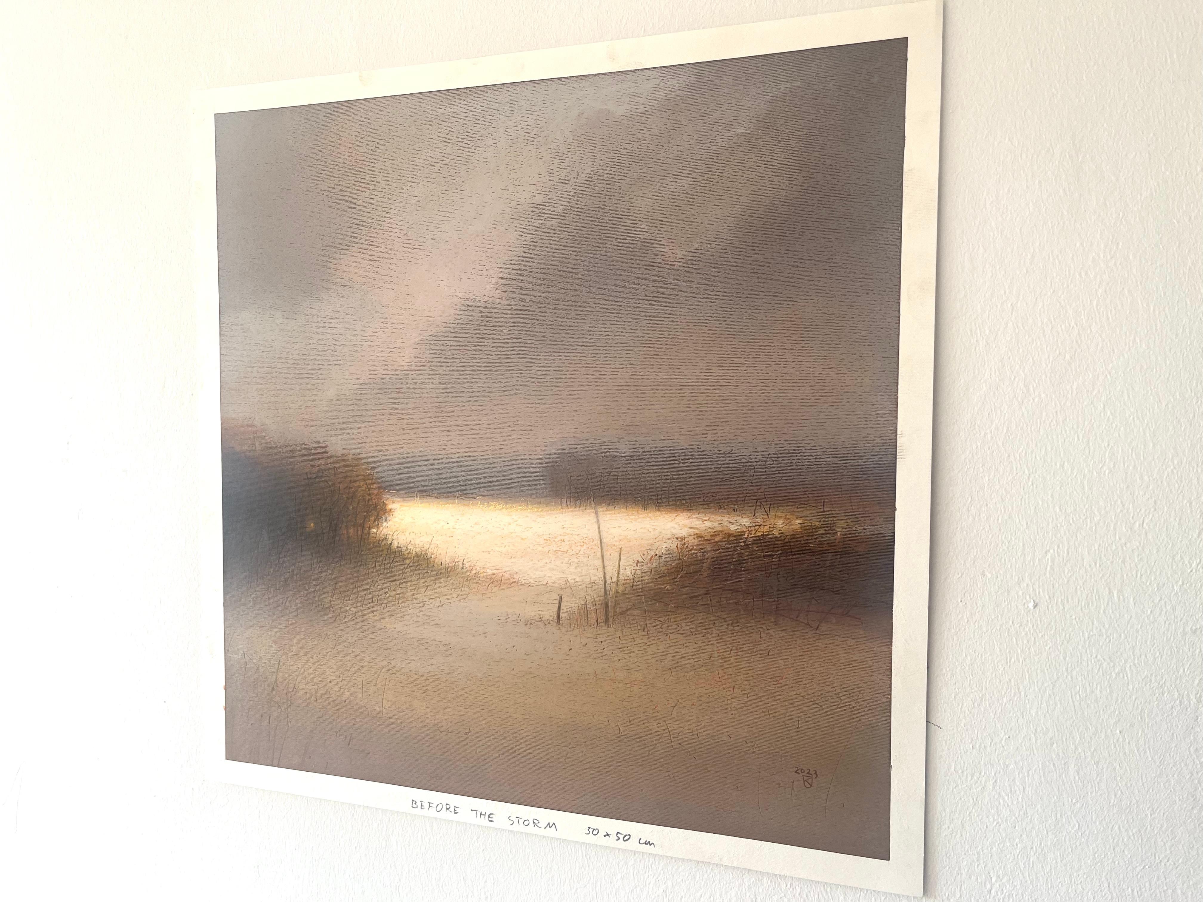ANTES DE LA TORMENTA 2 - Pintura al óleo de naturaleza contemporánea, tonos cálidos, luz en venta 2
