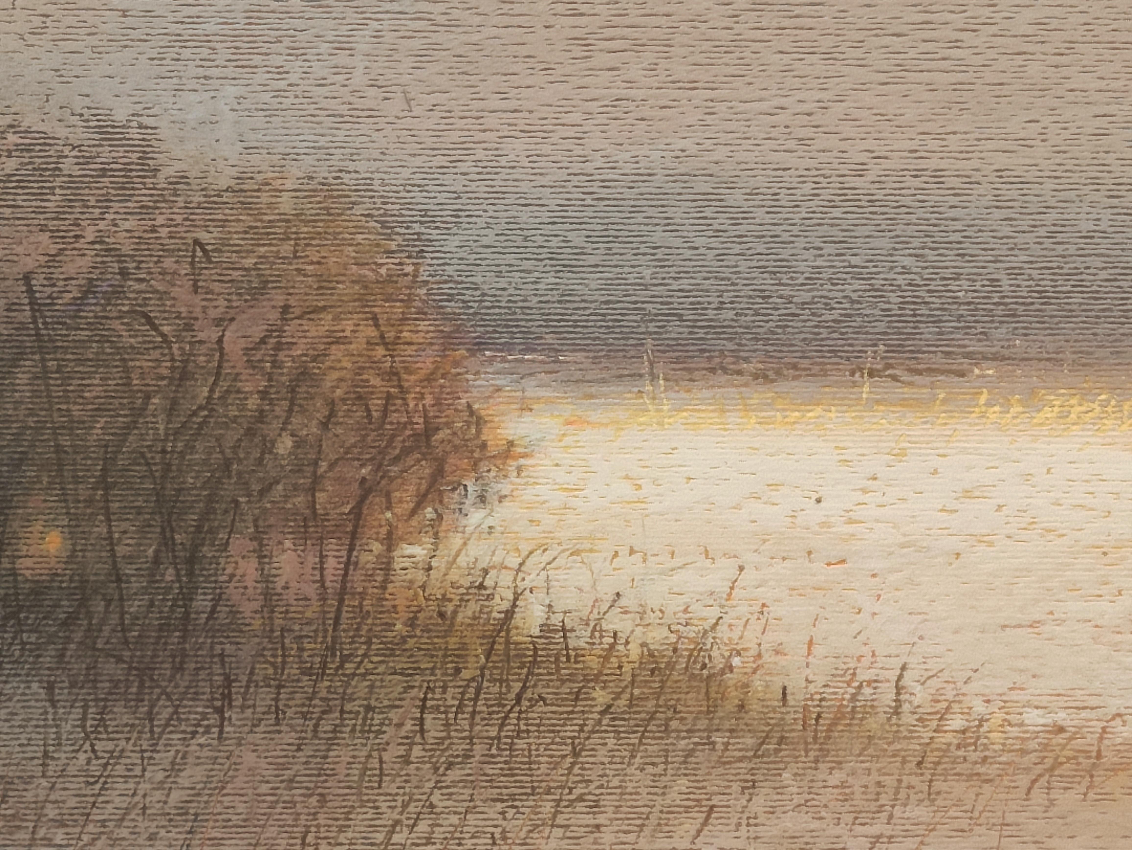 ANTES DE LA TORMENTA 2 - Pintura al óleo de naturaleza contemporánea, tonos cálidos, luz en venta 4