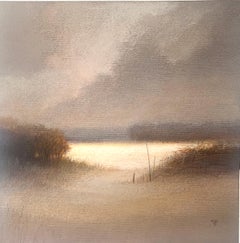 BEFORE THE STORM 2 - Contemporary Nature Oil Pastel Painting, Warm Tones, Light 