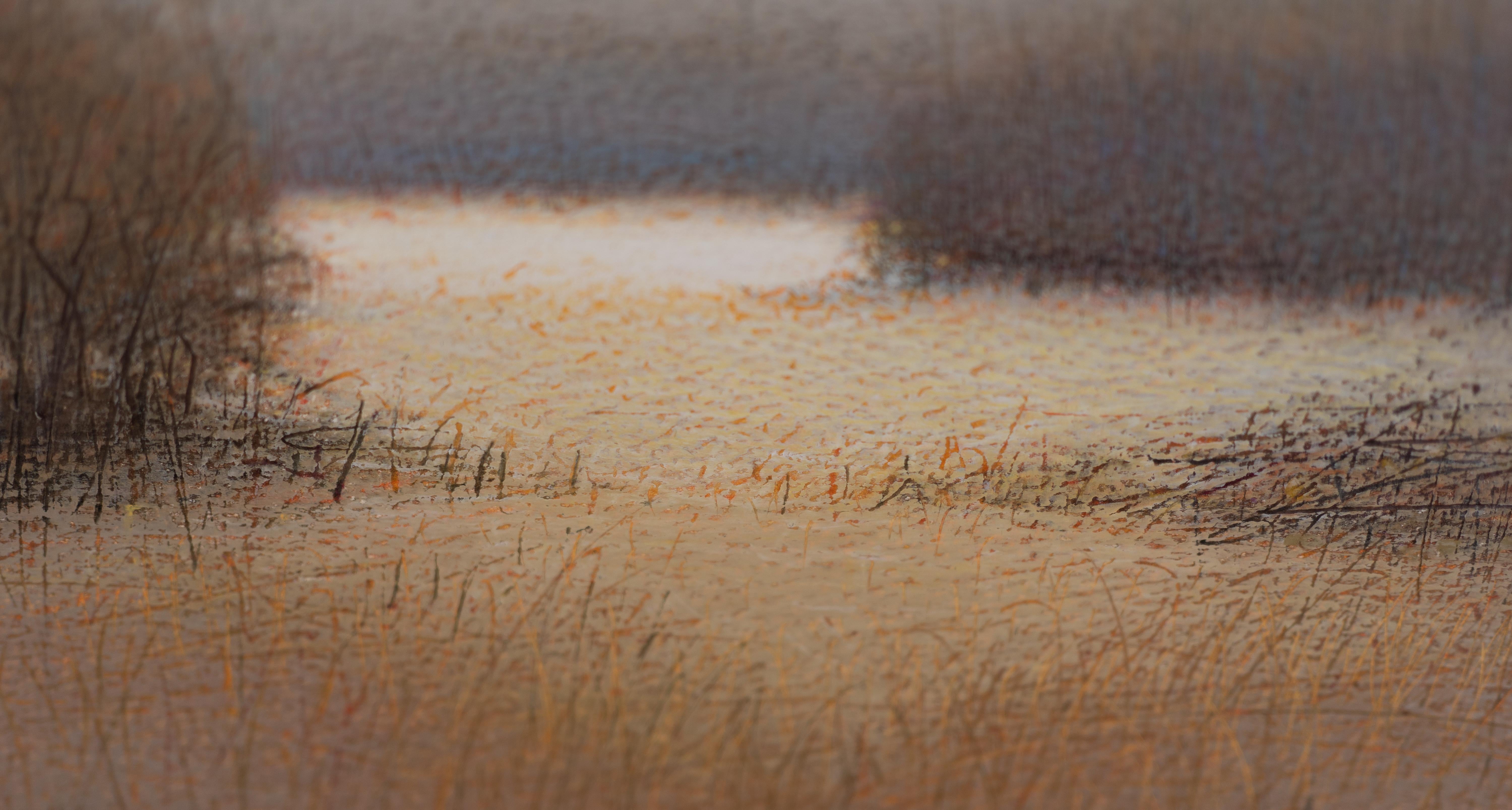 BEFORE THE STORM - Contemporary Nature Oil Pastel Painting, Warm Tones - Gray Landscape Art by Janusz Kokot