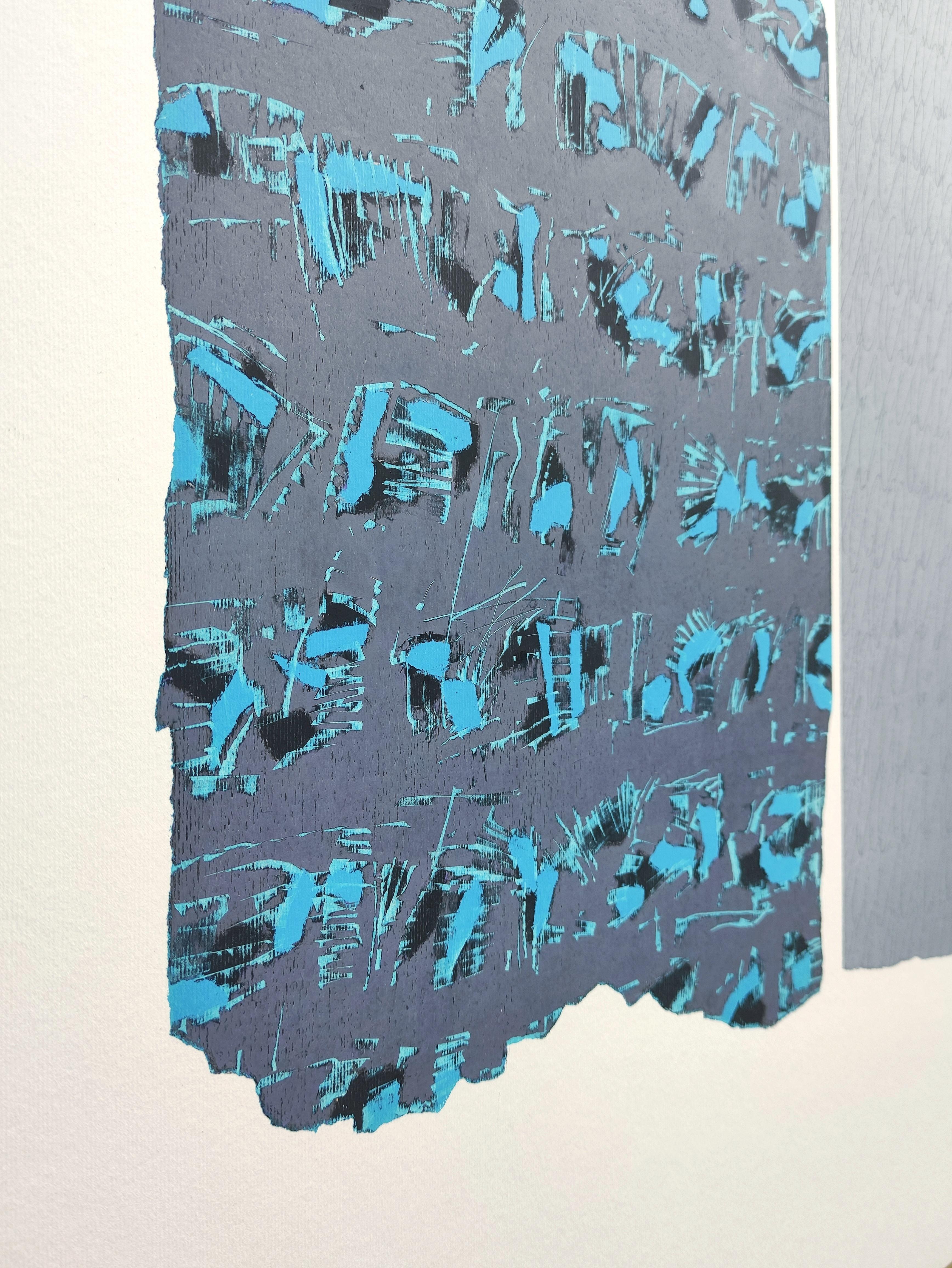 Oiseau bleu  - Peinture à l'huile abstraite expressionniste contemporaine au pastel en vente 1