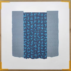 Blue Script - Contemporary Abstract Expressive Oil Pastel Painting