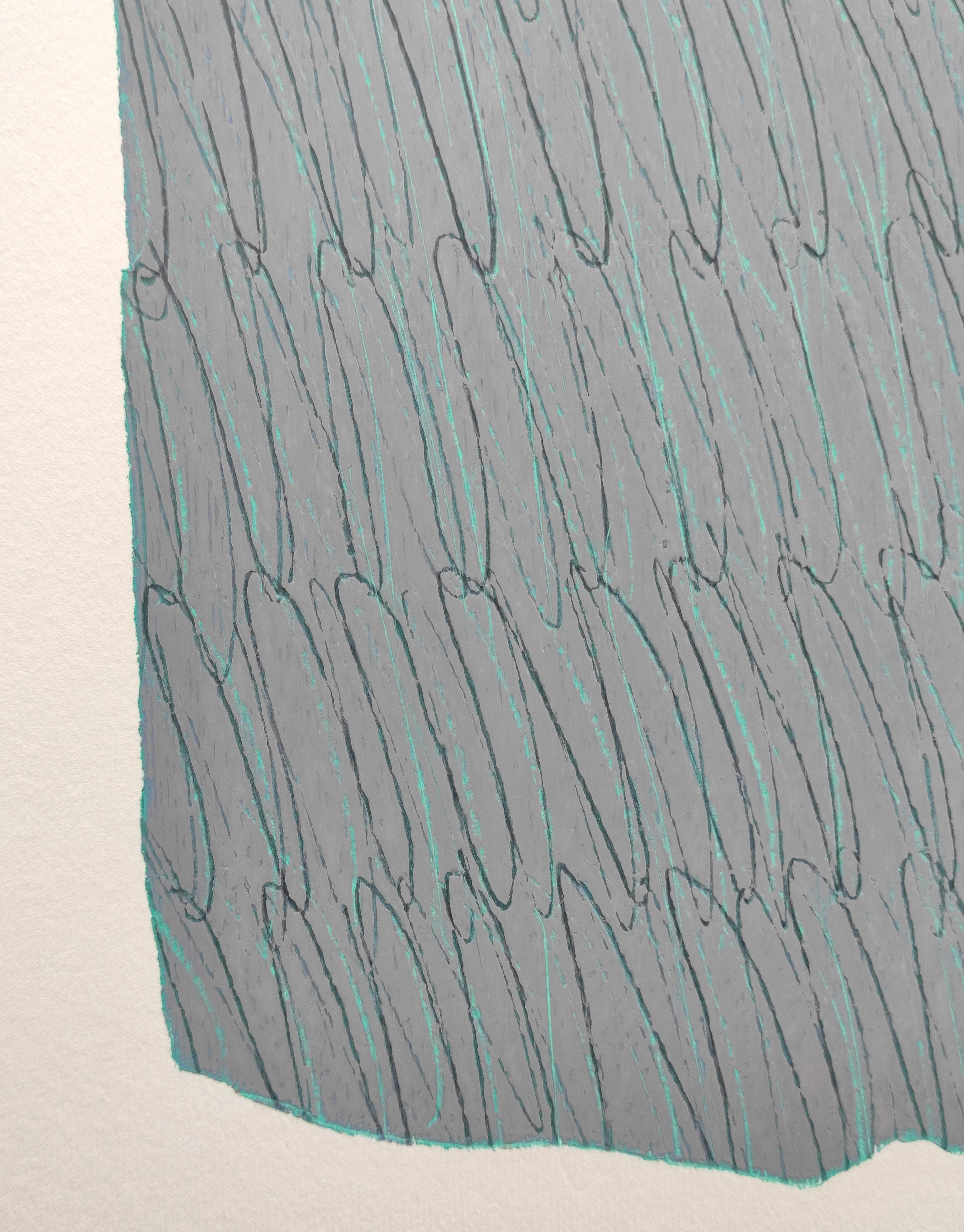 Blue Script - Zeitgenössische abstrakte expressive Ölpastellmalerei im Angebot 1