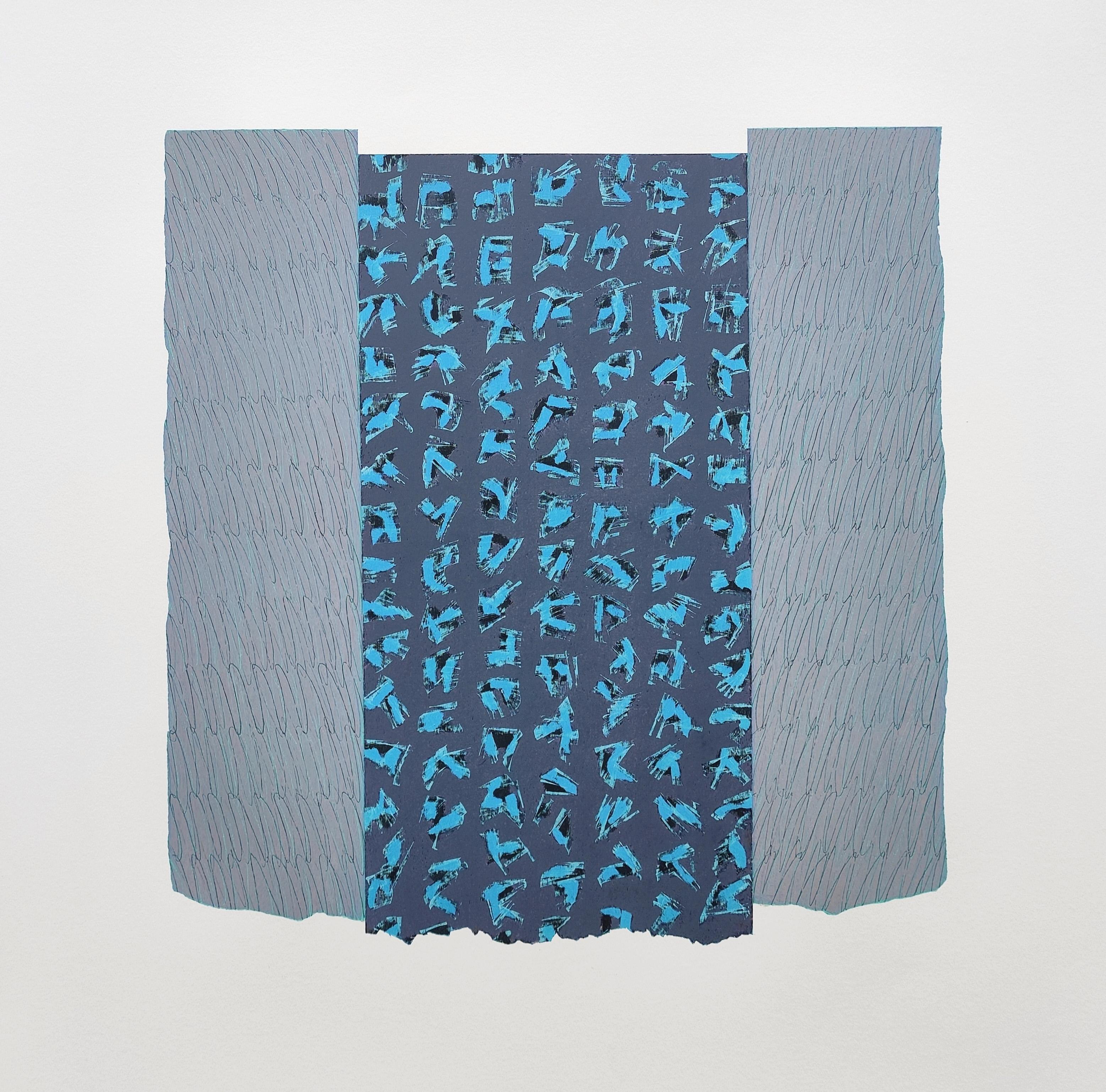 Blue Script - Peinture pastel à l'huile contemporaine abstraite et expressive en vente 2