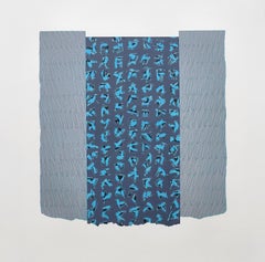 Blue Script - Peinture pastel à l'huile contemporaine abstraite et expressive