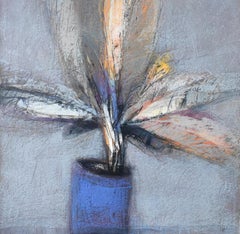 Ficus (blu)  - Pittura a pastello a olio di piante contemporanee, colori vibranti