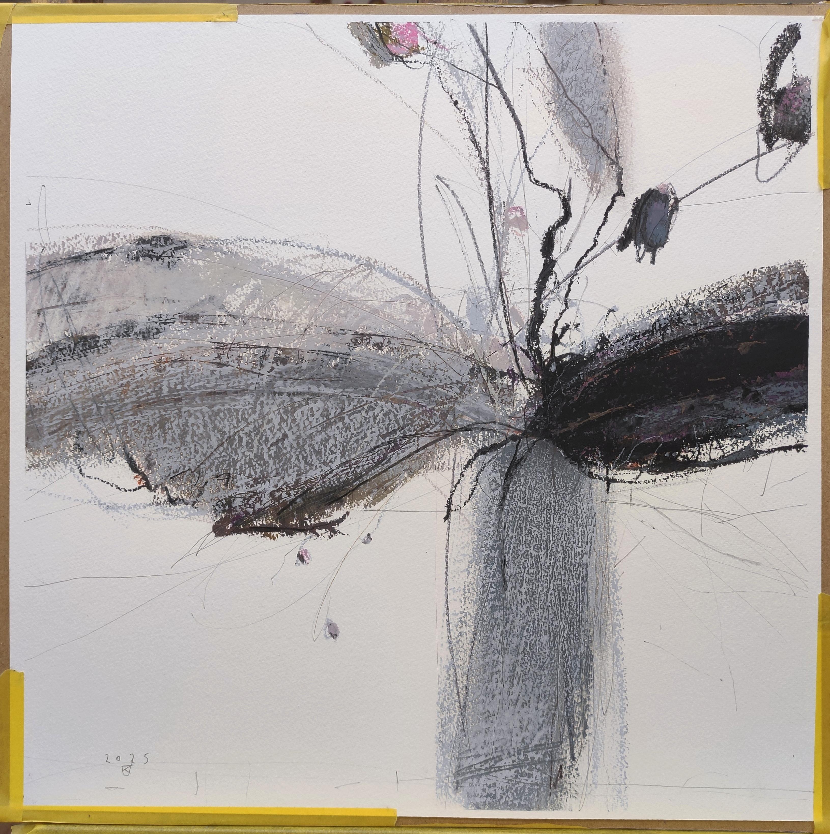 Ikebana 3 - Zeitgenössische Pflanzen und Blumen Ölpastellmalerei – Art von Janusz Kokot