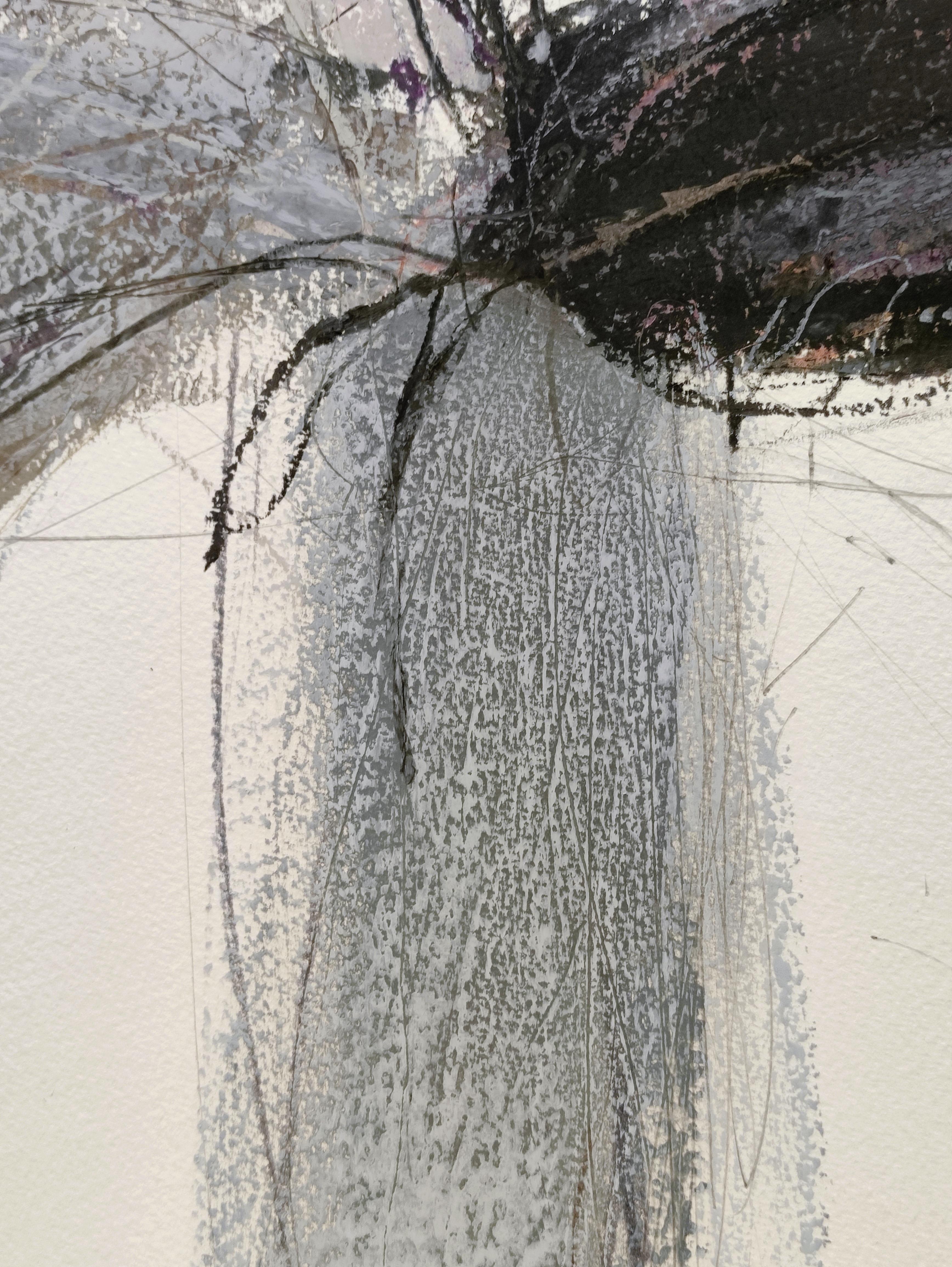 Ikebana 3 - Zeitgenössische Pflanzen und Blumen Ölpastellmalerei im Angebot 1