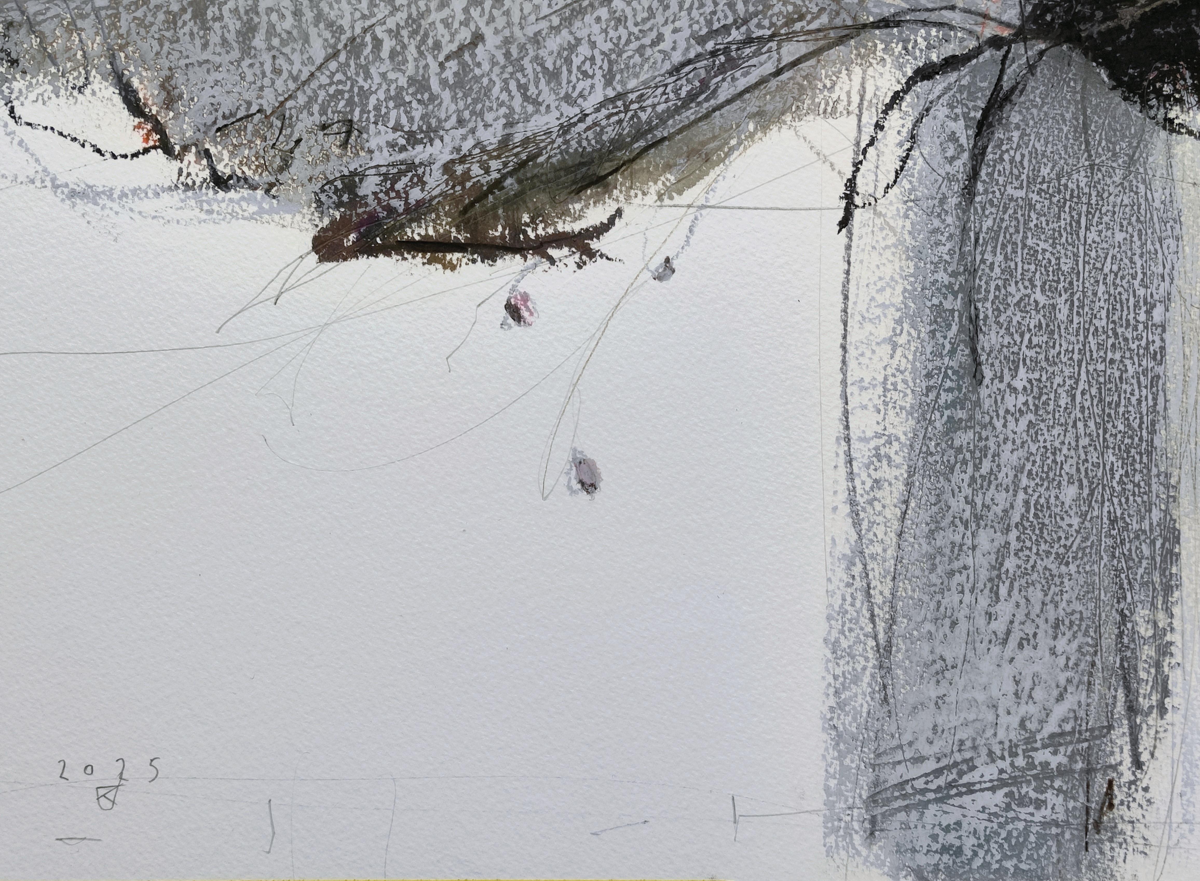 Ikebana 3 - Zeitgenössische Pflanzen und Blumen Ölpastellmalerei im Angebot 2