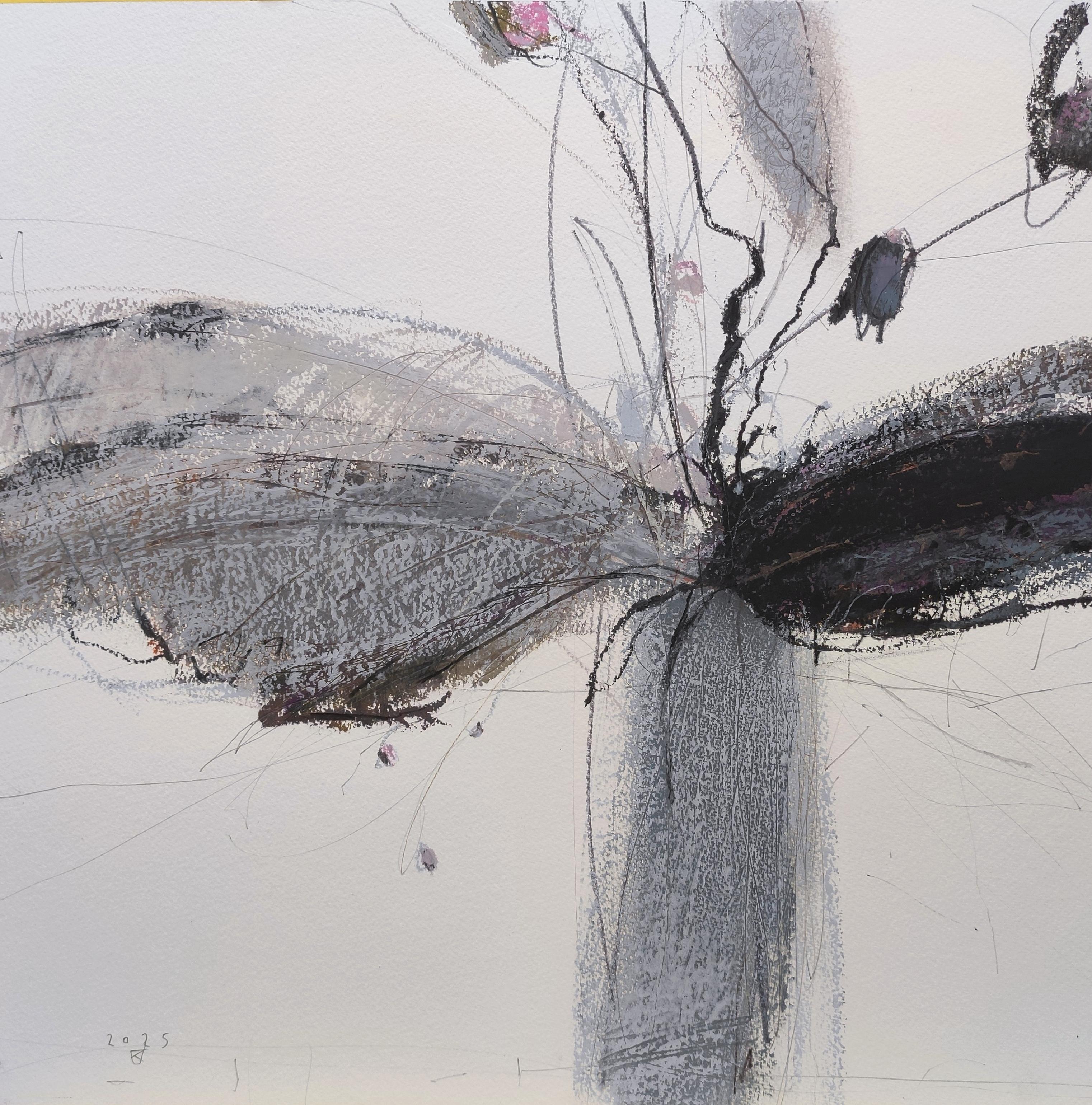 Janusz Kokot Abstract Drawing – Ikebana 3 - Zeitgenössische Pflanzen und Blumen Ölpastellmalerei