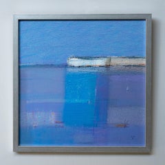NICOLAS`  BAY - Contemporary Landscape Oil Pastel  Painting, Bright Blue Tones 