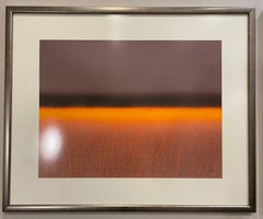 Orange Savannah  - Contemporary Landscape Oil Pastel Painting, Framed