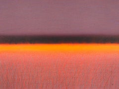 Orange Savannah  - Contemporary Landscape Oil Pastel Painting, Framed
