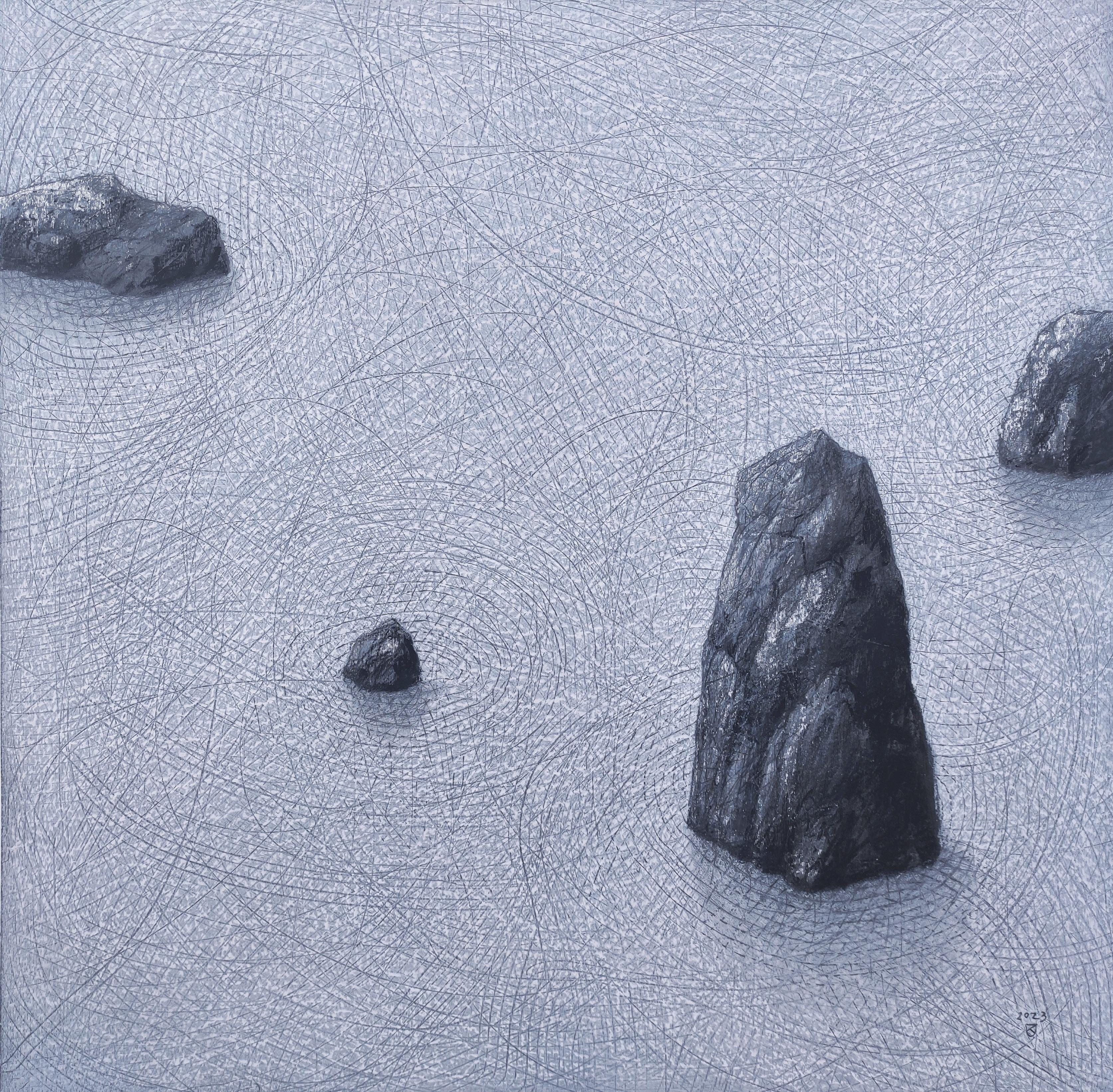 Janusz Kokot Landscape Painting – Philosophengarten - Moderne Natur Ölpastellmalerei, Konzeptkunst