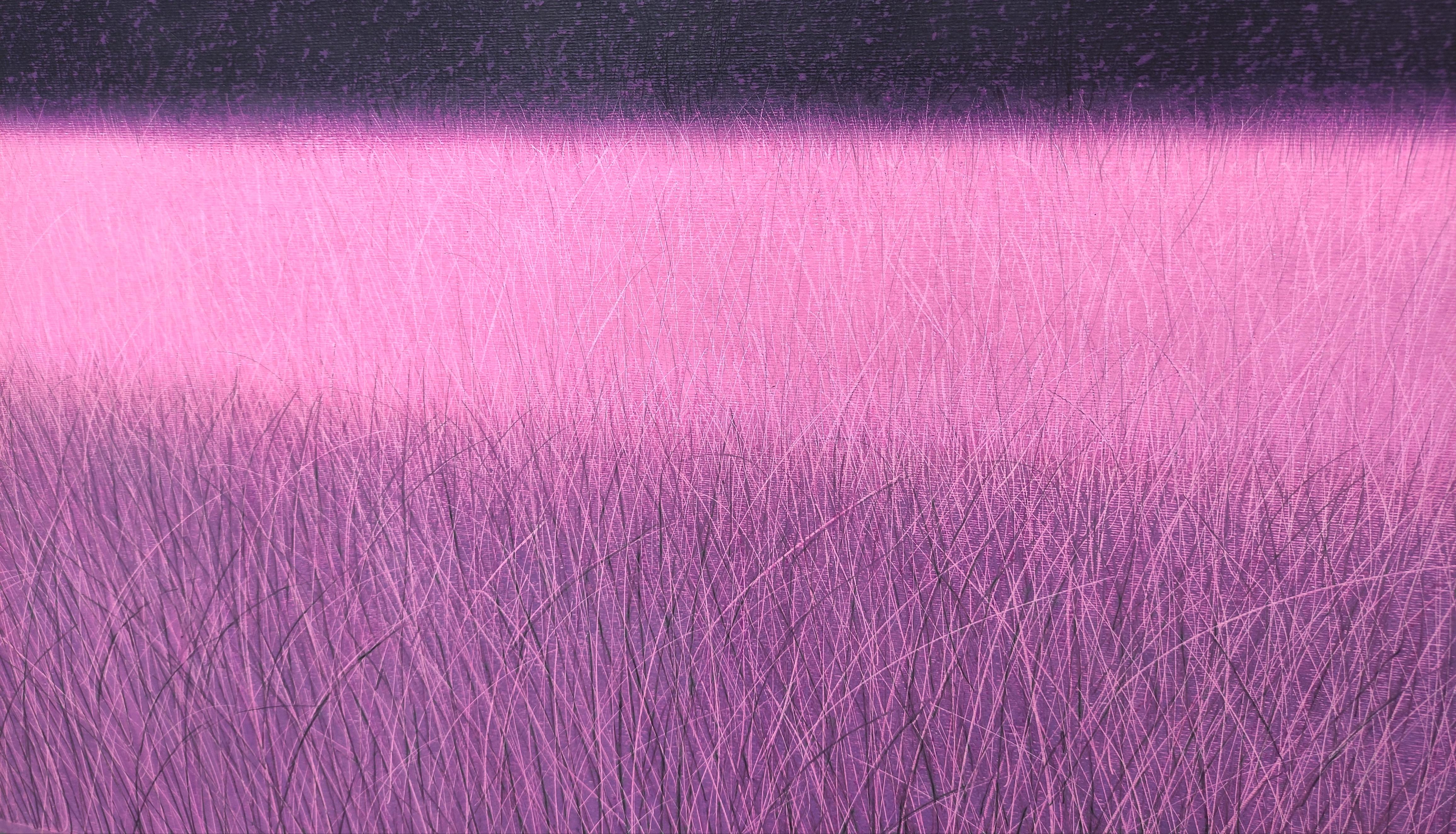 Rosa Savanne  - Contemporary Landscape Oil Pastel Painting, Lebendige Farben im Angebot 1