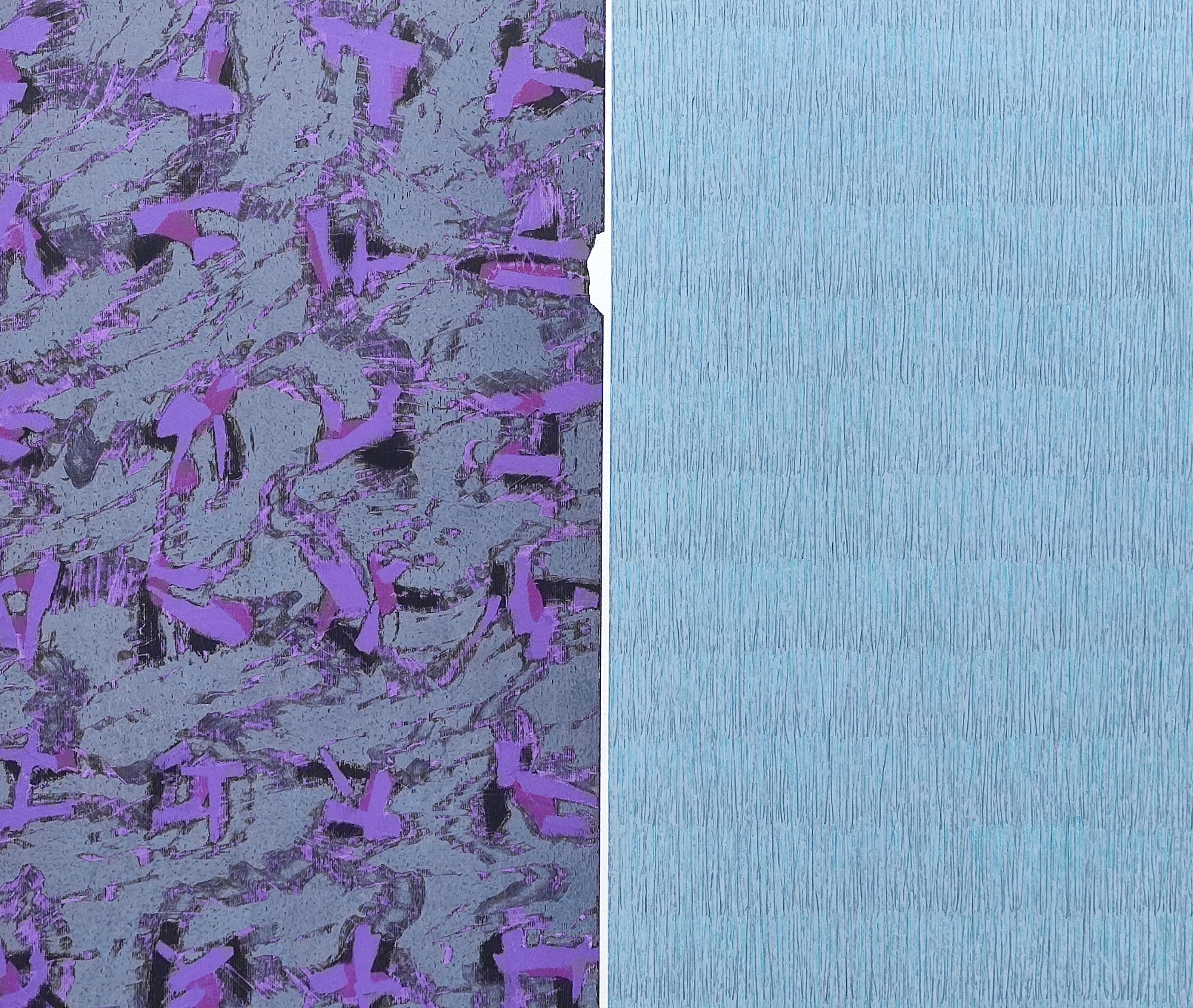 Lila Fliegenfresser - Zeitgenössische abstrakte ausdrucksstarke Ölpastellmalerei – Painting von Janusz Kokot