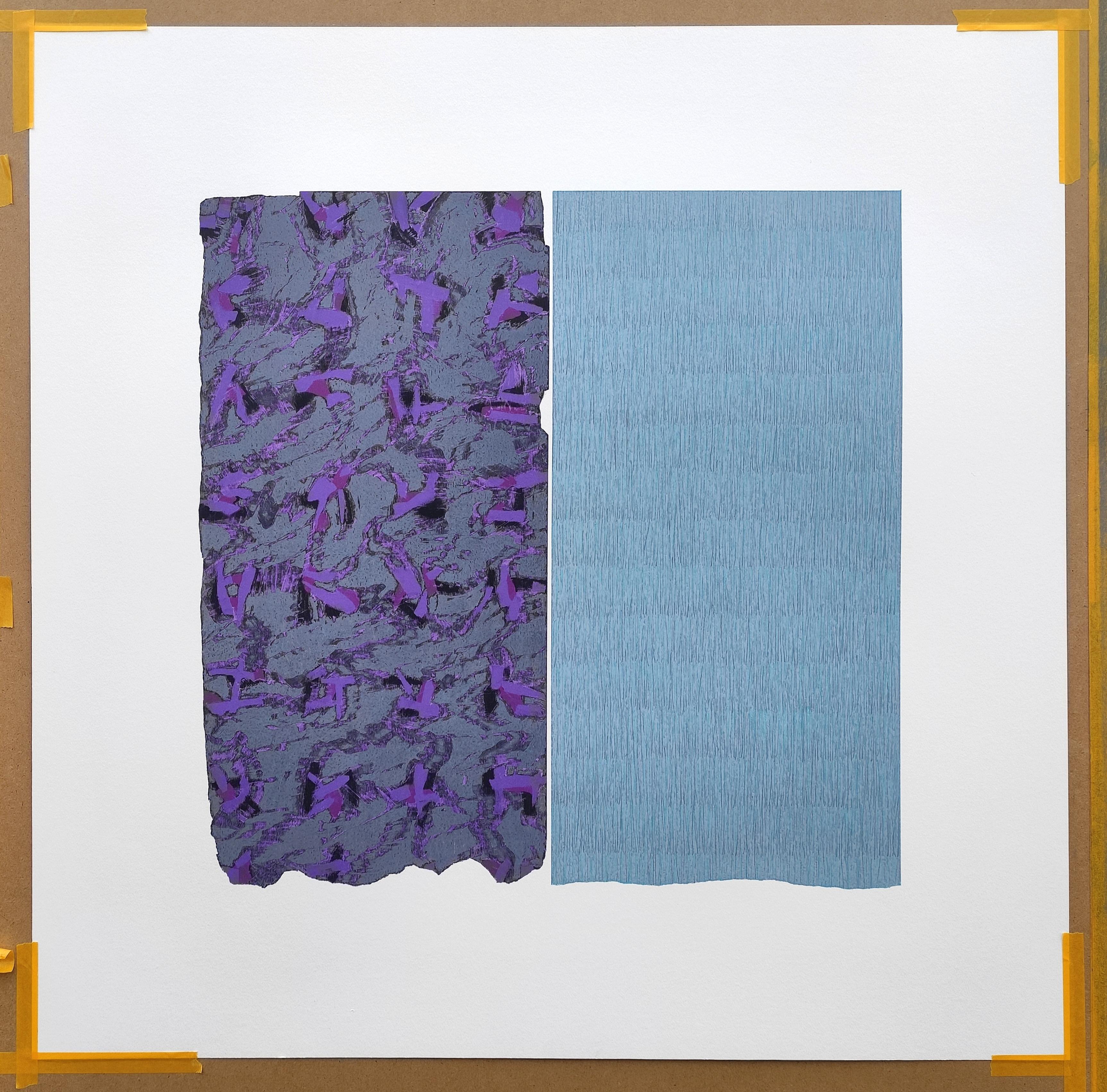 Moucherolle violet - Peinture abstraite contemporaine expressive au pastel à l'huile - Contemporain Painting par Janusz Kokot