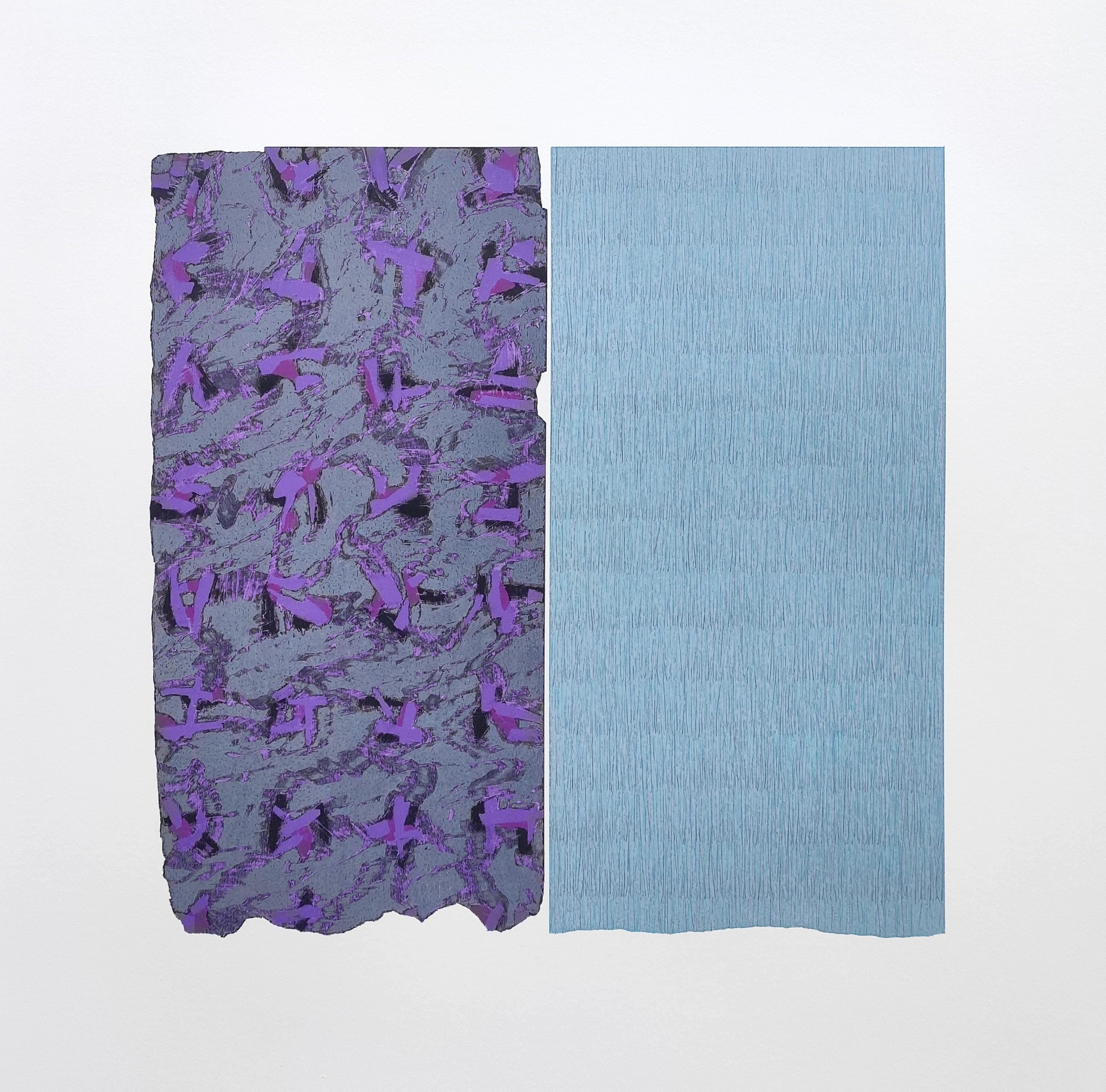 Lila Fliegenfresser - Zeitgenössische abstrakte ausdrucksstarke Ölpastellmalerei