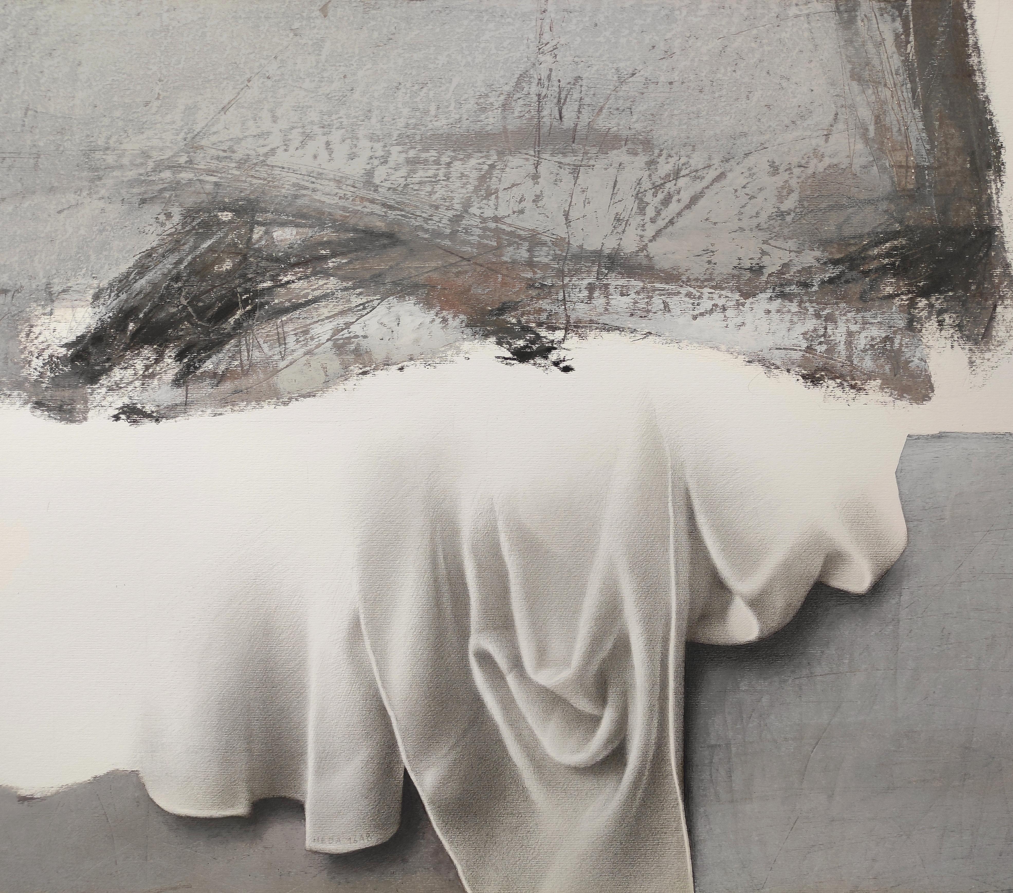 Zitat 8 von Willem Claesz Heda - Zeitgenössische Ölpastellmalerei (Grau), Figurative Art, von Janusz Kokot