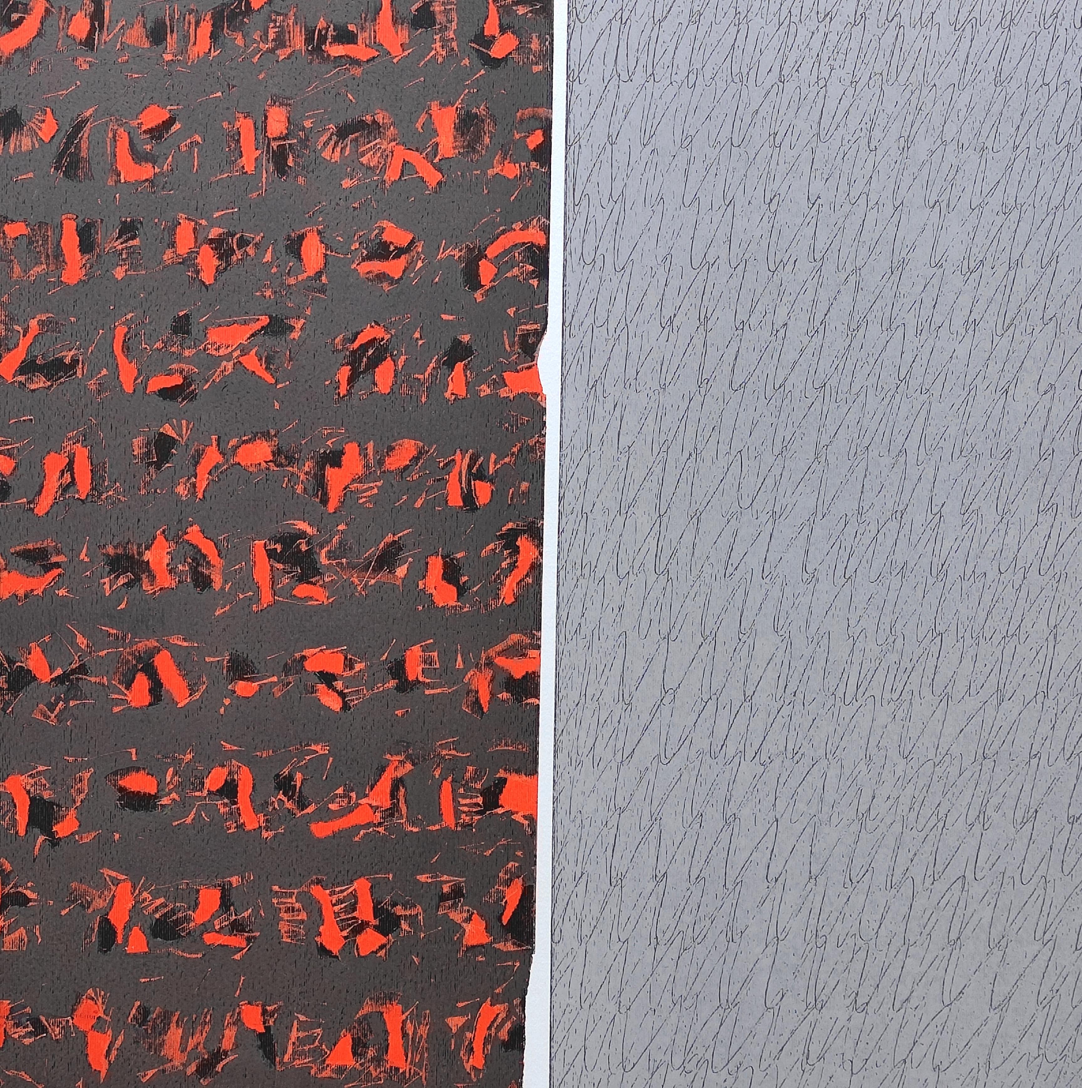 Roter Kardinal  Zeitgenössisches abstraktes, expressionistisches Öl-Pastellgemälde – Art von Janusz Kokot