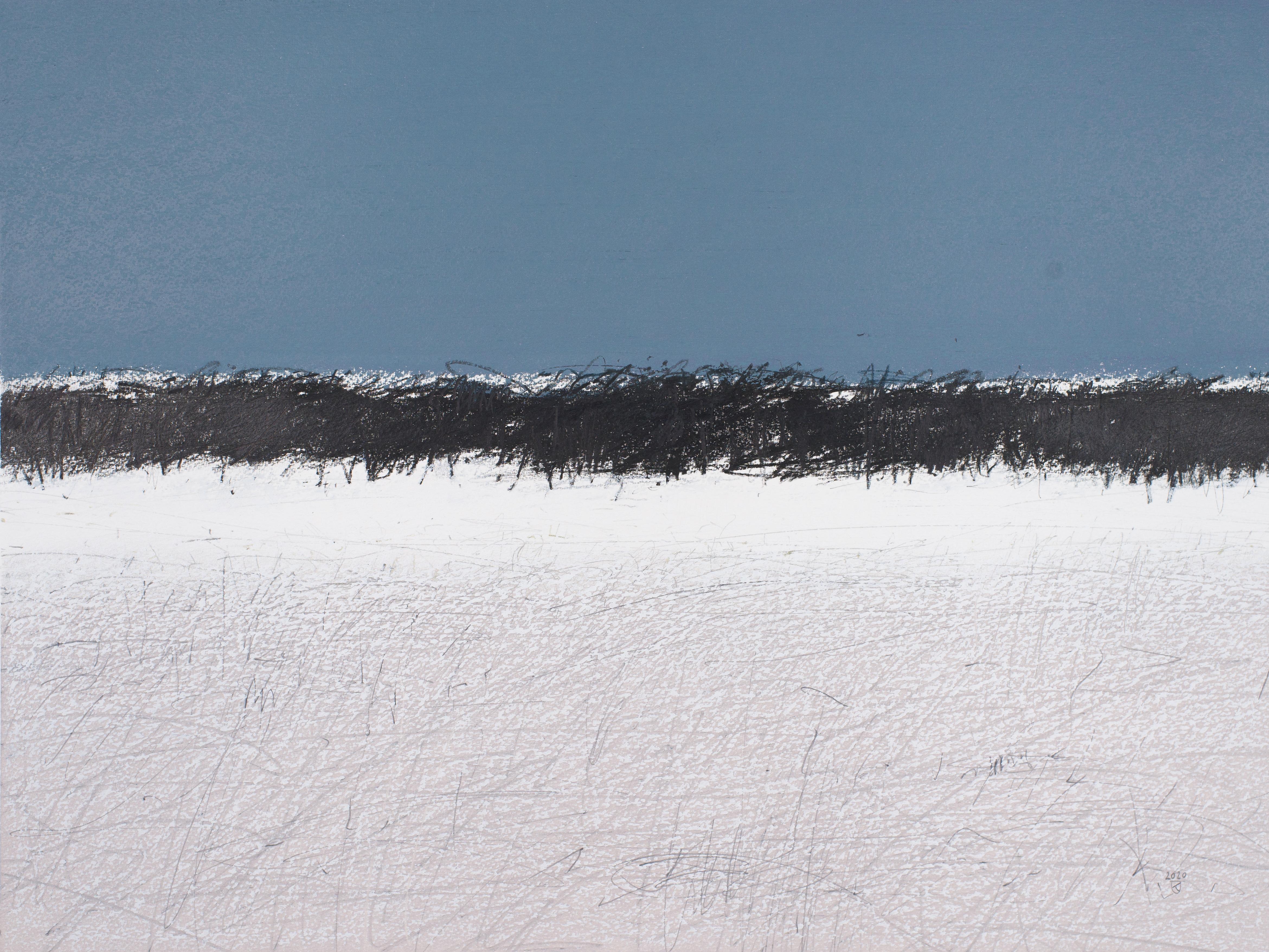 Snowy Savannah  - Contemporary Landscape  Oil Pastel  Painting