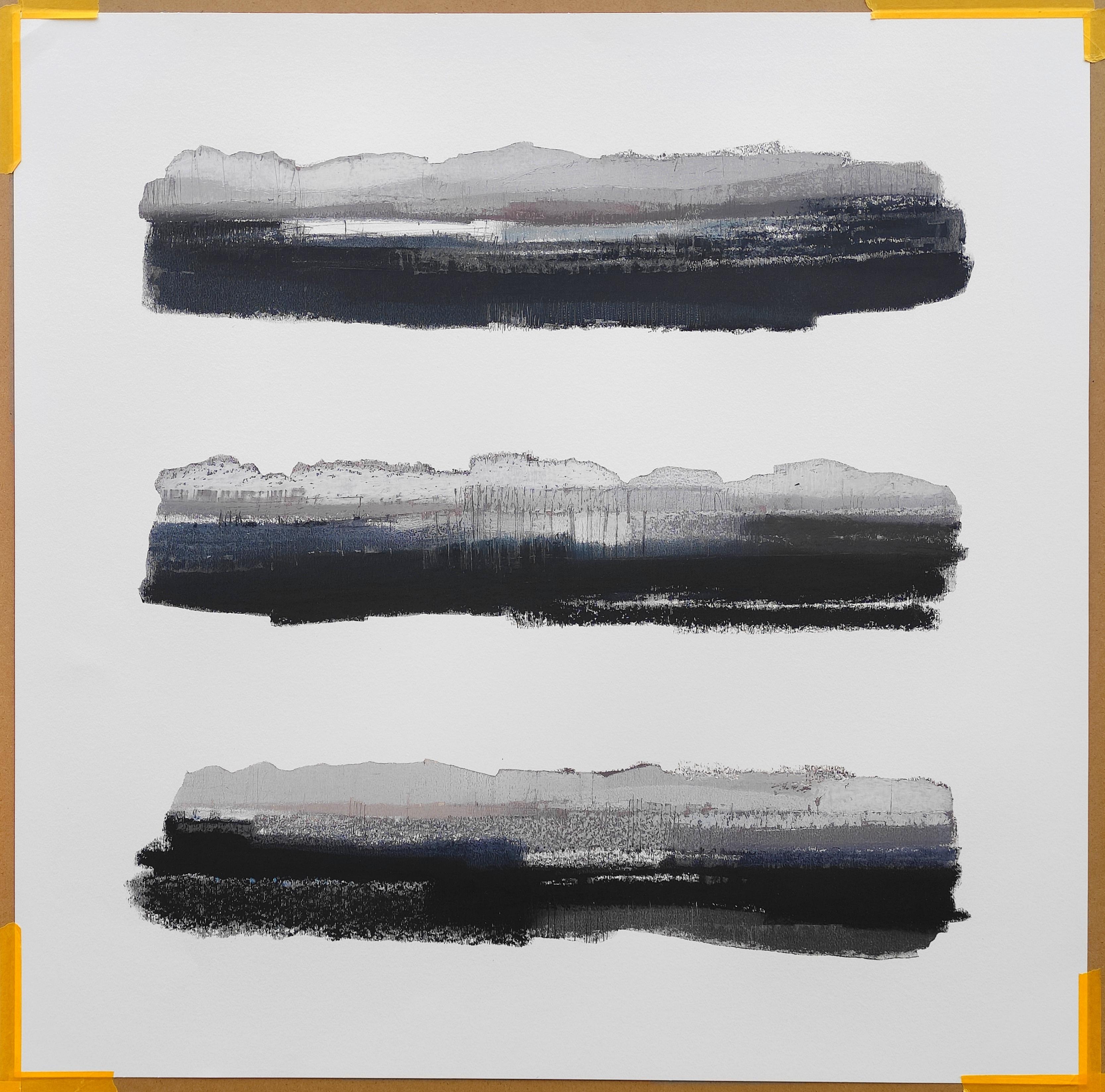 Trois étangs  - Peinture contemporaine au pastel à l'huile d'un paysage expressif - Painting de Janusz Kokot