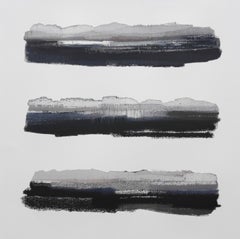 Trois étangs  - Peinture contemporaine au pastel à l'huile d'un paysage expressif