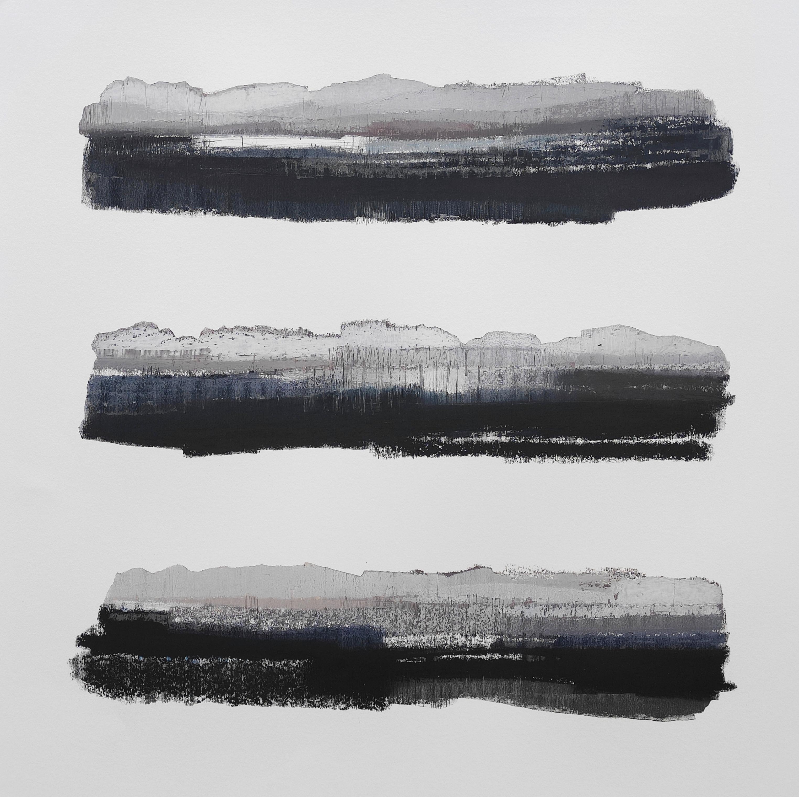Abstract Painting de Janusz Kokot - Tres estanques  - Paisaje expresivo contemporáneo Pintura al óleo Pastel
