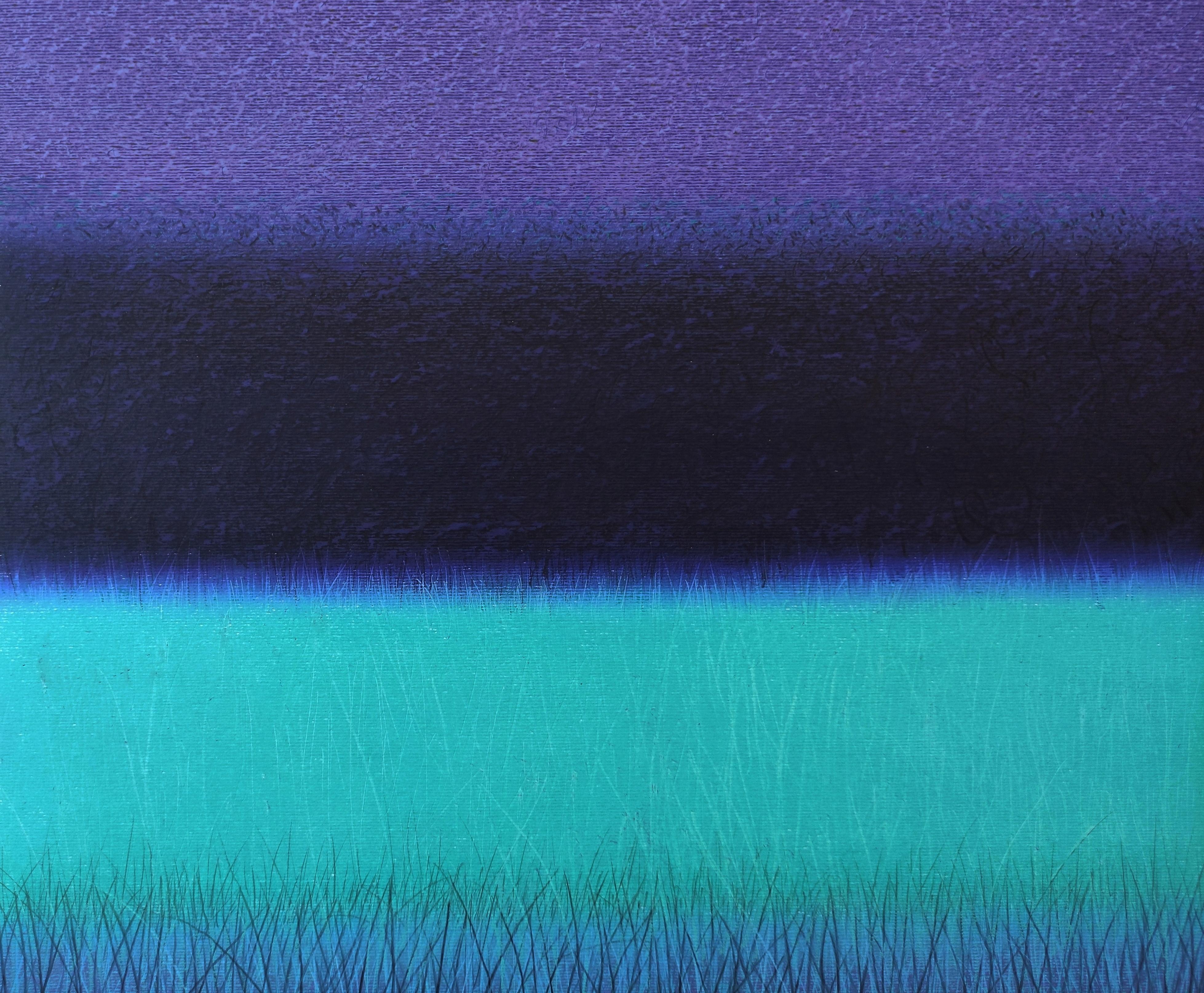 Turquoise Savannah  - Contemporary Landscape Oil Pastel Painting, Vibrant Colors For Sale 1