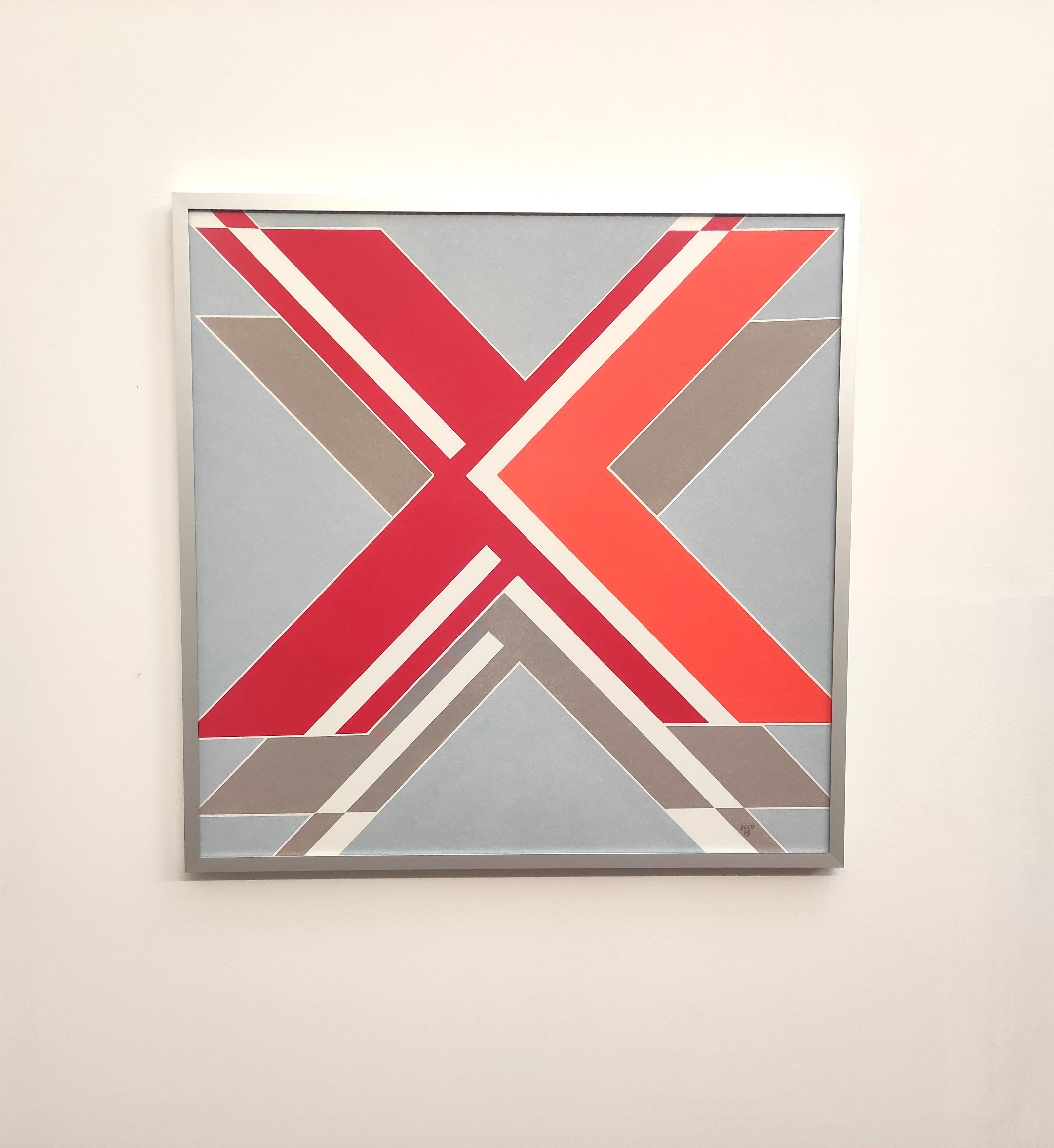  X  from The Message Series - Peinture abstraite contemporaine à l'huile au pastel, encadrée - Art de Janusz Kokot