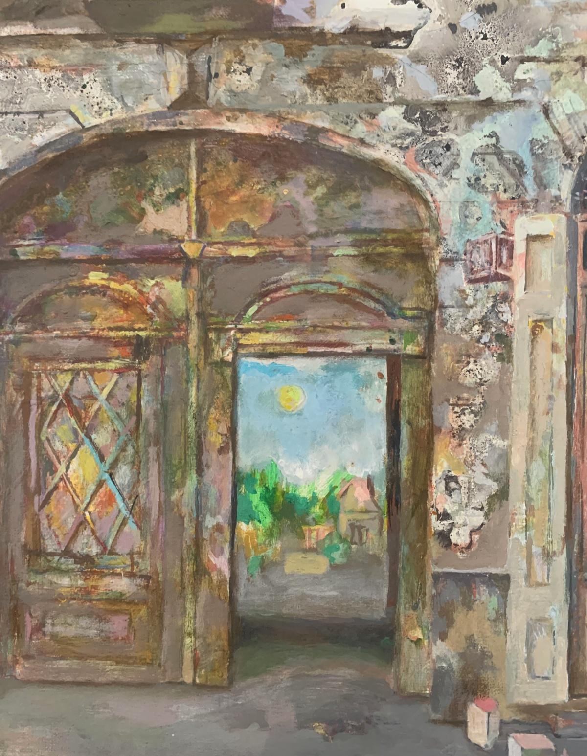 Un patio. Pintura figurativa contemporánea al óleo y acrílica, Arquitectura, Arte polaco - Painting de Janusz Mulak