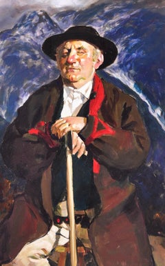 A Mountaineer in the winter time - Contemporary Portrait Oil Painting, Realistic