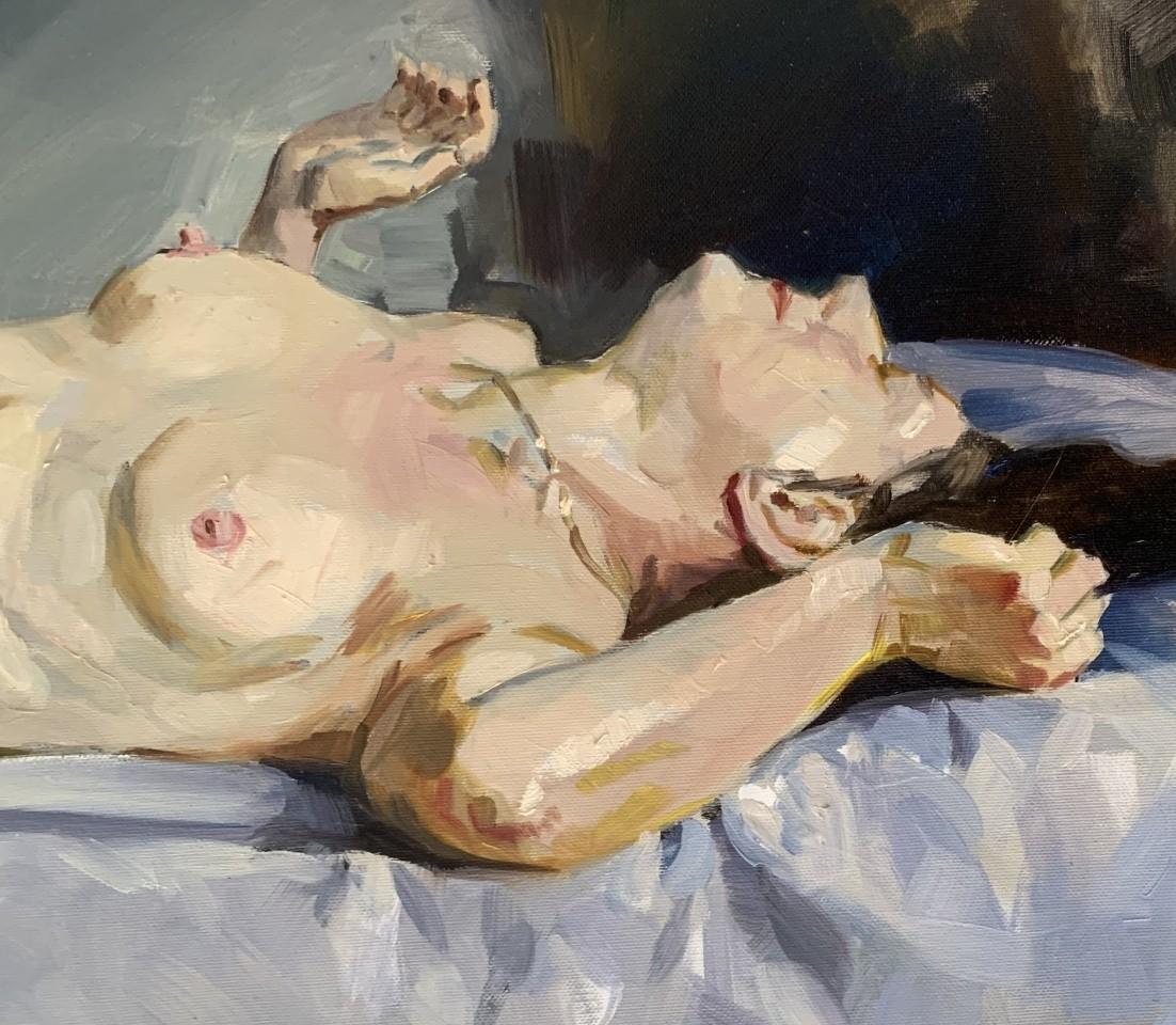 Un collier - Peinture à l'huile d'un portrait de femme nue, réaliste, artiste polonaise - Painting de Janusz Szpyt