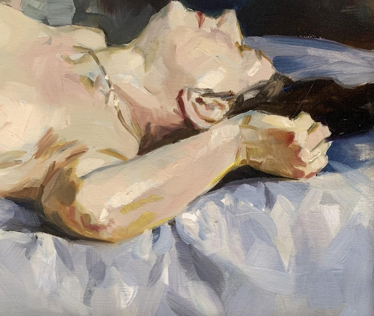 Un collier - Peinture à l'huile d'un portrait de femme nue, réaliste, artiste polonaise - Réalisme Painting par Janusz Szpyt
