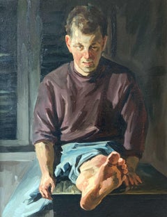 A toe - Peinture à l'huile contemporaine d'un portrait réaliste, artiste polonais